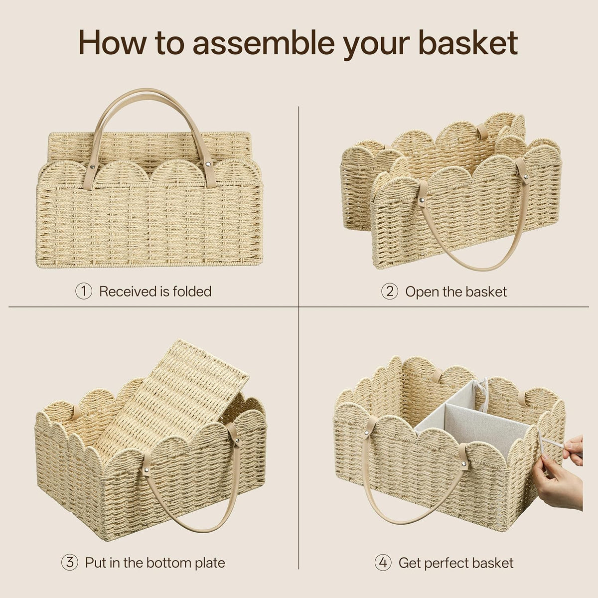 HBlife Large Baby Diaper Caddy, Paper Rope Storage Baskets Nursery Bin with Removable Divider, Portable Car Organizer for Diapers, Baby Shower Gifts, Newborn Essentials Must Haves