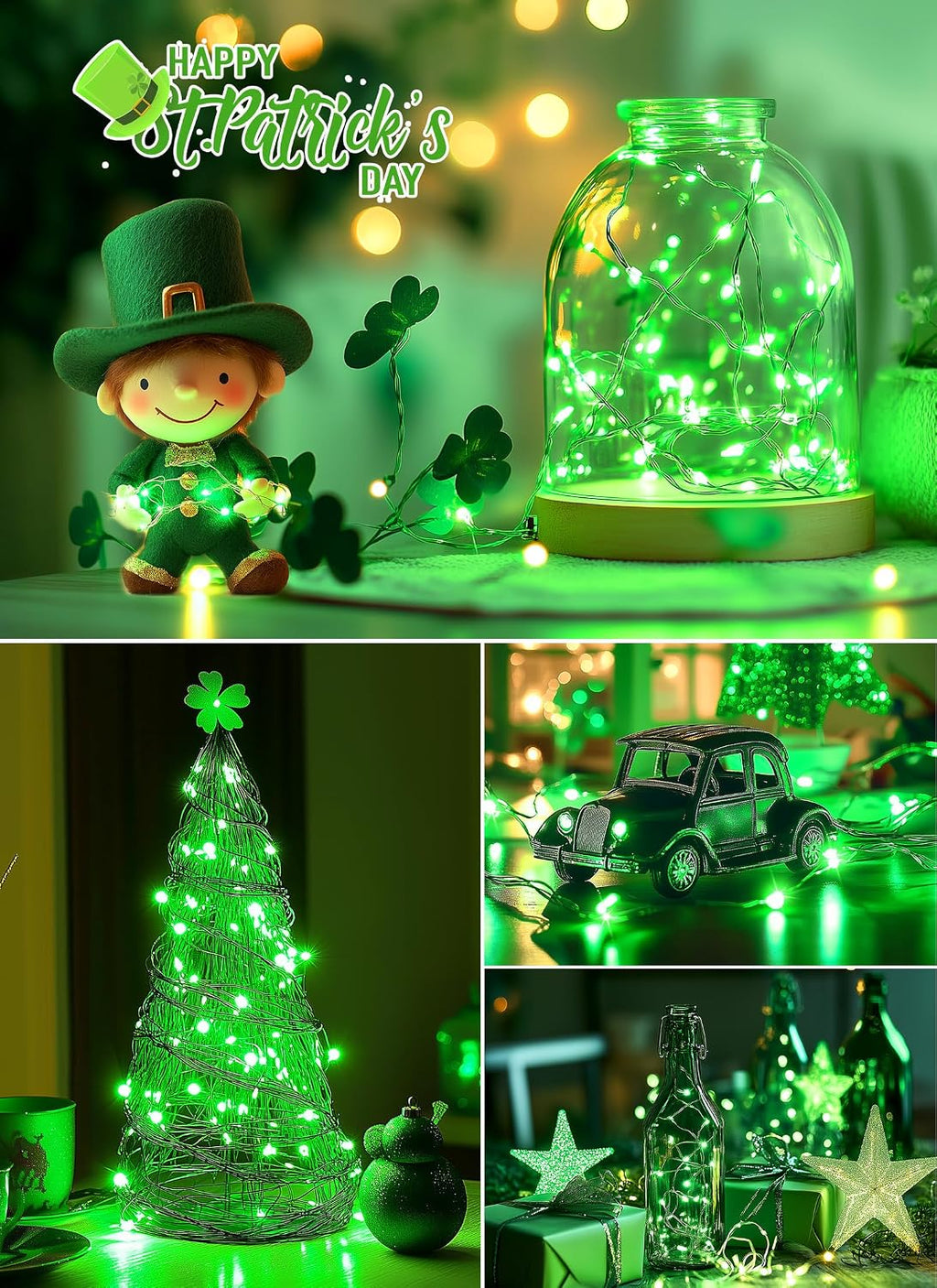 Minetom 33FT 100LED Fairy Lights Battery Operated, Green String Lights
