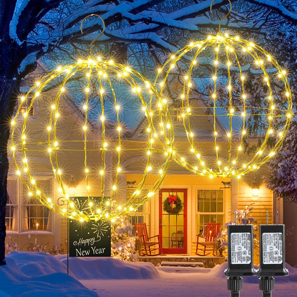 Joomer Plug-in Christmas Ball Lights, 13in & 11in Foldable Sphere Lights