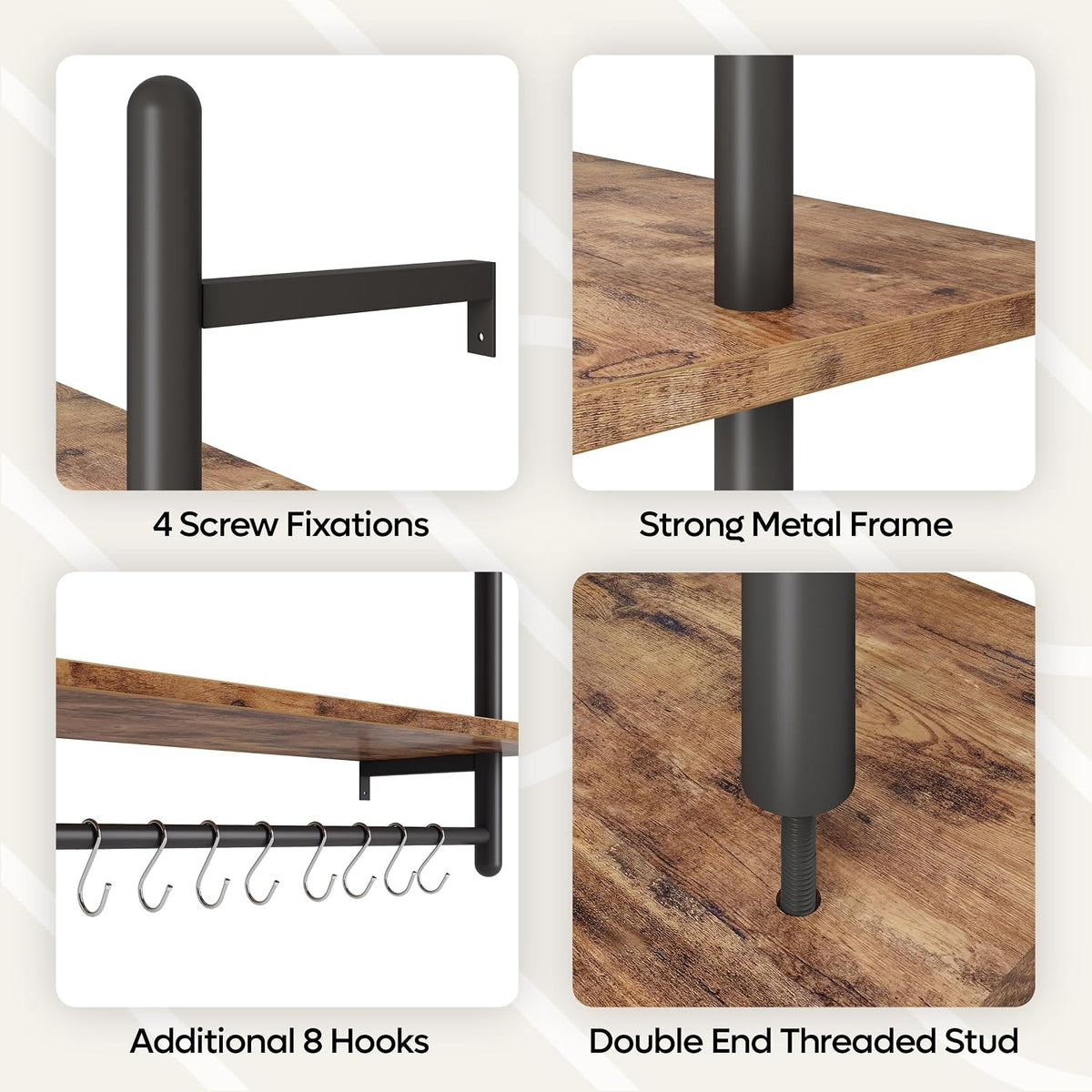 Bestier 24 Inch 3 Tier Industrial Pipe Shelves with Towel Bar, Rustic Brown