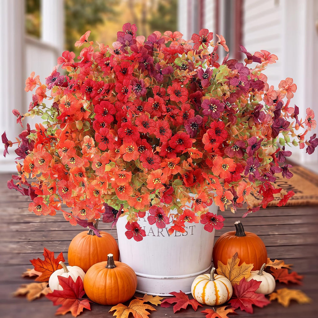 Sggvecsy Artificial Flowers for Outdoors 12 Bundles Realistic Faux Plants Fake Silk UV Resistant Flower for Boxwood Planter Patio Porch Outside(Orange Pink Red Burgundy)