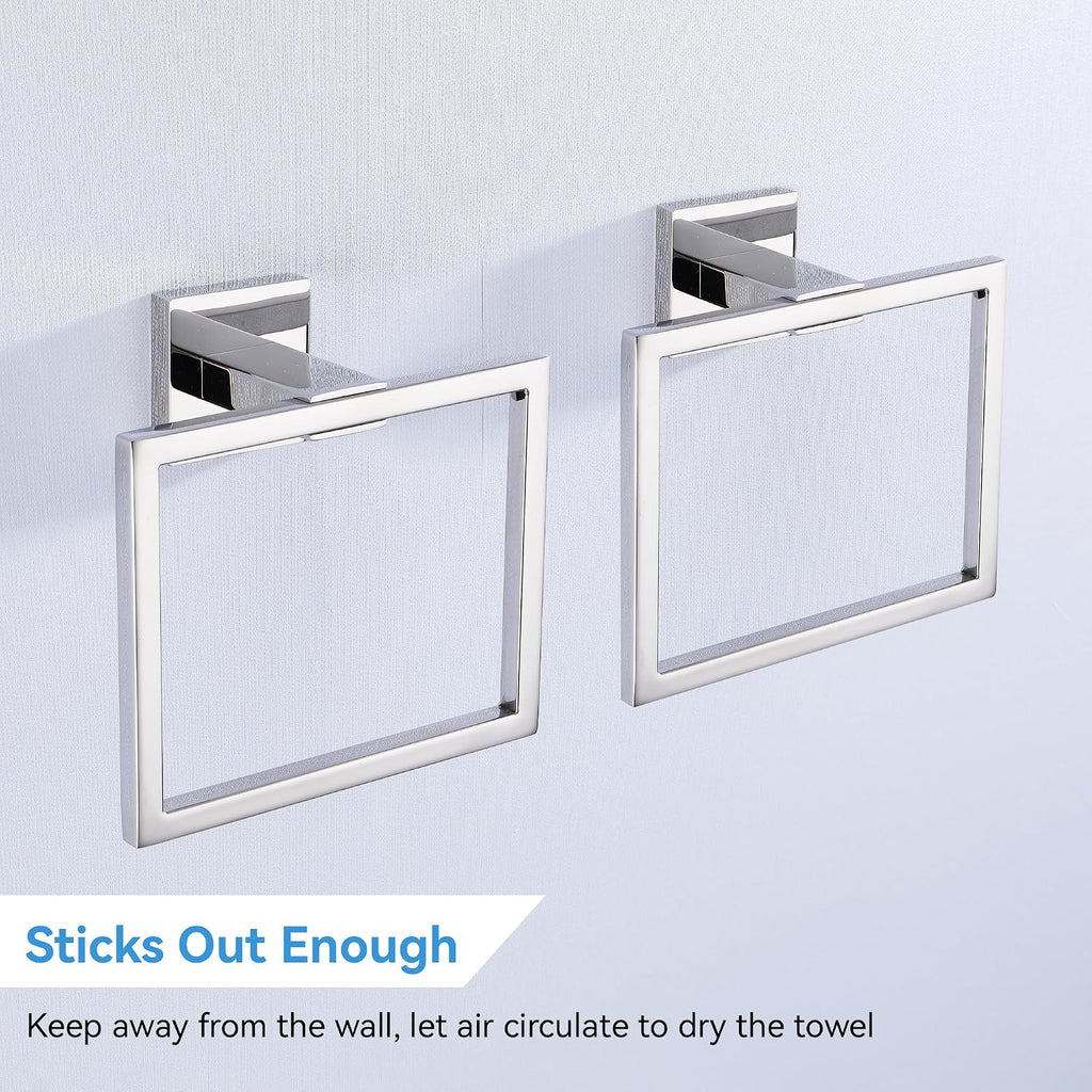 LANC Hand Towel Rings for Bathroom Wall Mount Chrome Polished Square Hand Towel Holder for Lavatory Bathroom Hardware Accessories Stainless Steel Modern Style Shower Towel Towel Racks Hanger, A8896CP