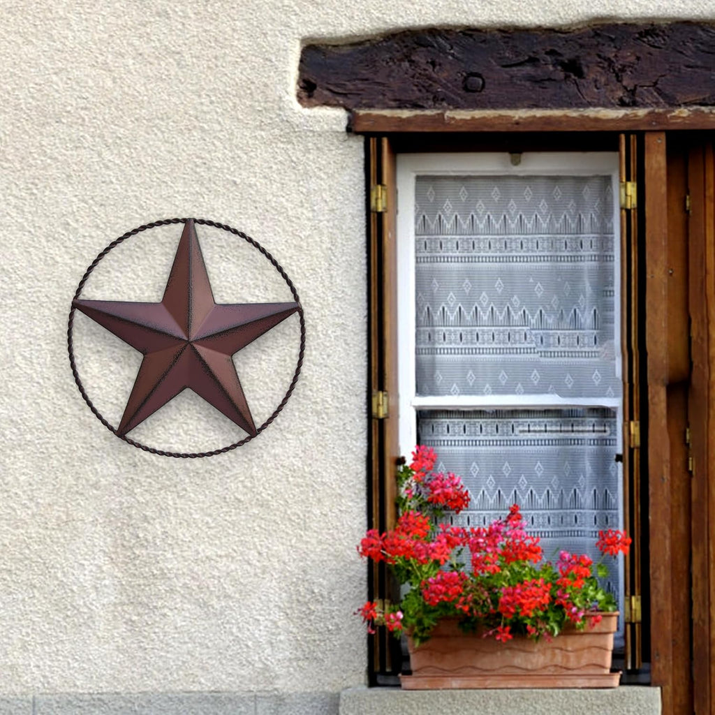 JoyEvy 9.5" Red Barn Star Wall Decor, Metal Stars for Outside or Inside of House, Iron Texas Stars Rustic Vintage Western Country Home Farmhouse Wall Art Decorations