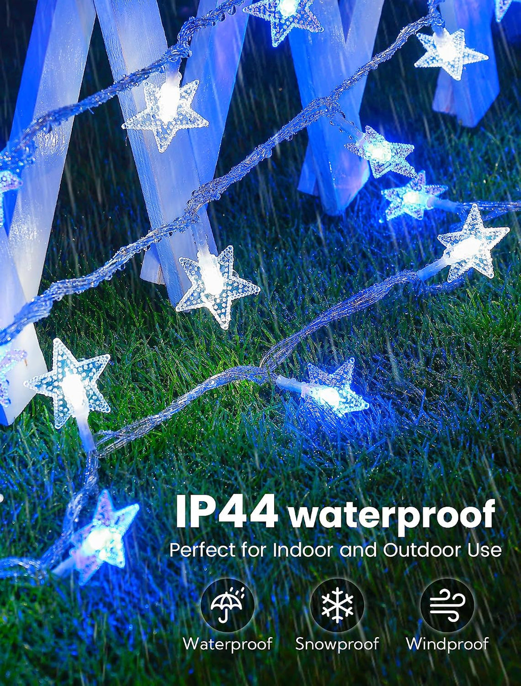 39FT 100 LED Blue White Star String Lights Plug in