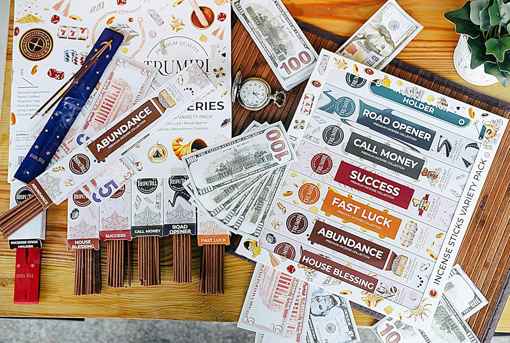 Money Incense Sticks - Total 120 Insence-Sticks (20 Inscents x 6 Insense) Inciensos Aromaticos para La Casa Incents to Attract Money Luck Success Abundance Blessing Road Opener + Incense Holder