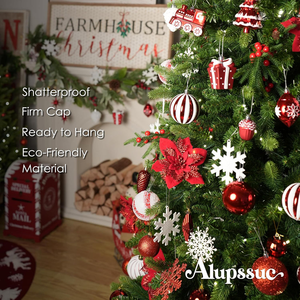 Alupssuc 82pcs Classic Christmas Balls Ornaments Set, Red and White