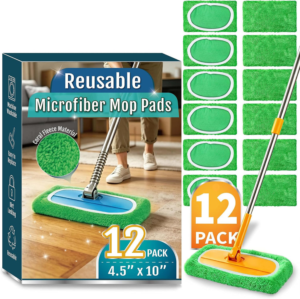 12 Pack Reusable Microfiber Mop Pads Compatible with Swiffer Sweeper