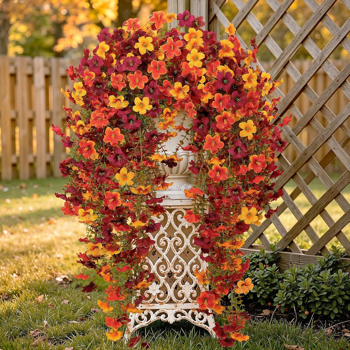 4 Pcs Upgrade Big Artificial Hanging Fall Flowers for Outdoors Decorations