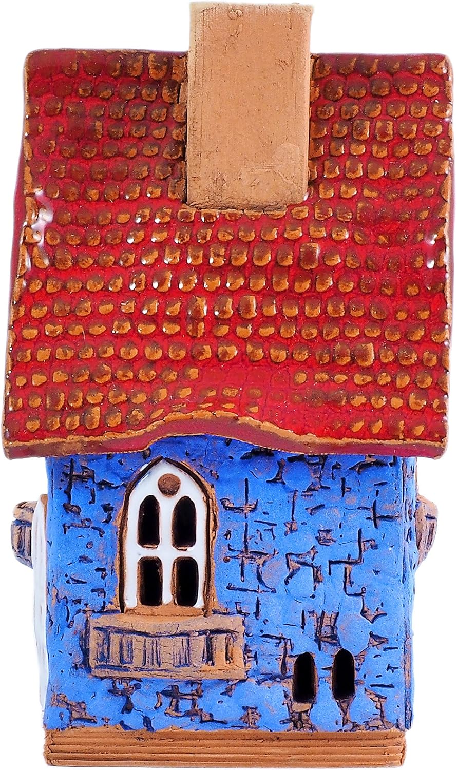 Ceramic Houses and Villages Collection - Handmade House Miniature Cone Incense Holder Burner Handcrafted Blue House Hand Painted R503