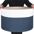 MINTWOOD Design Extra Large 22 x 14 Inches Decorative Woven Cotton Rope Blanket Storage Basket Bin Living Room and Laundry Hamper for Pillows, Pool Towels, Dog Toys, Shoes, Prussian Blue