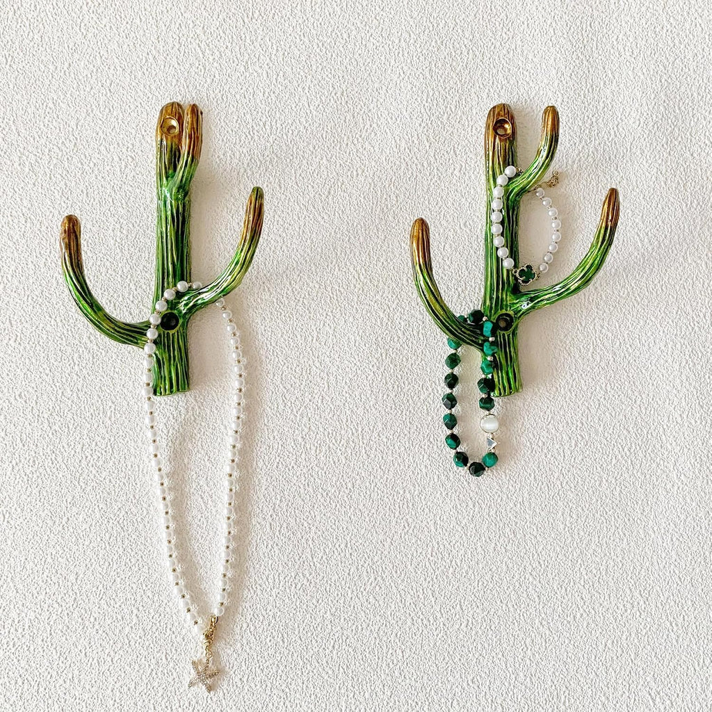 Vintage Cactus-Shaped Decorative Wall Hooks Rack Hangers for Hanging Clothes Coats Towels Keys Hats, 2 Pack Antique Metal Mounted Wall Hook