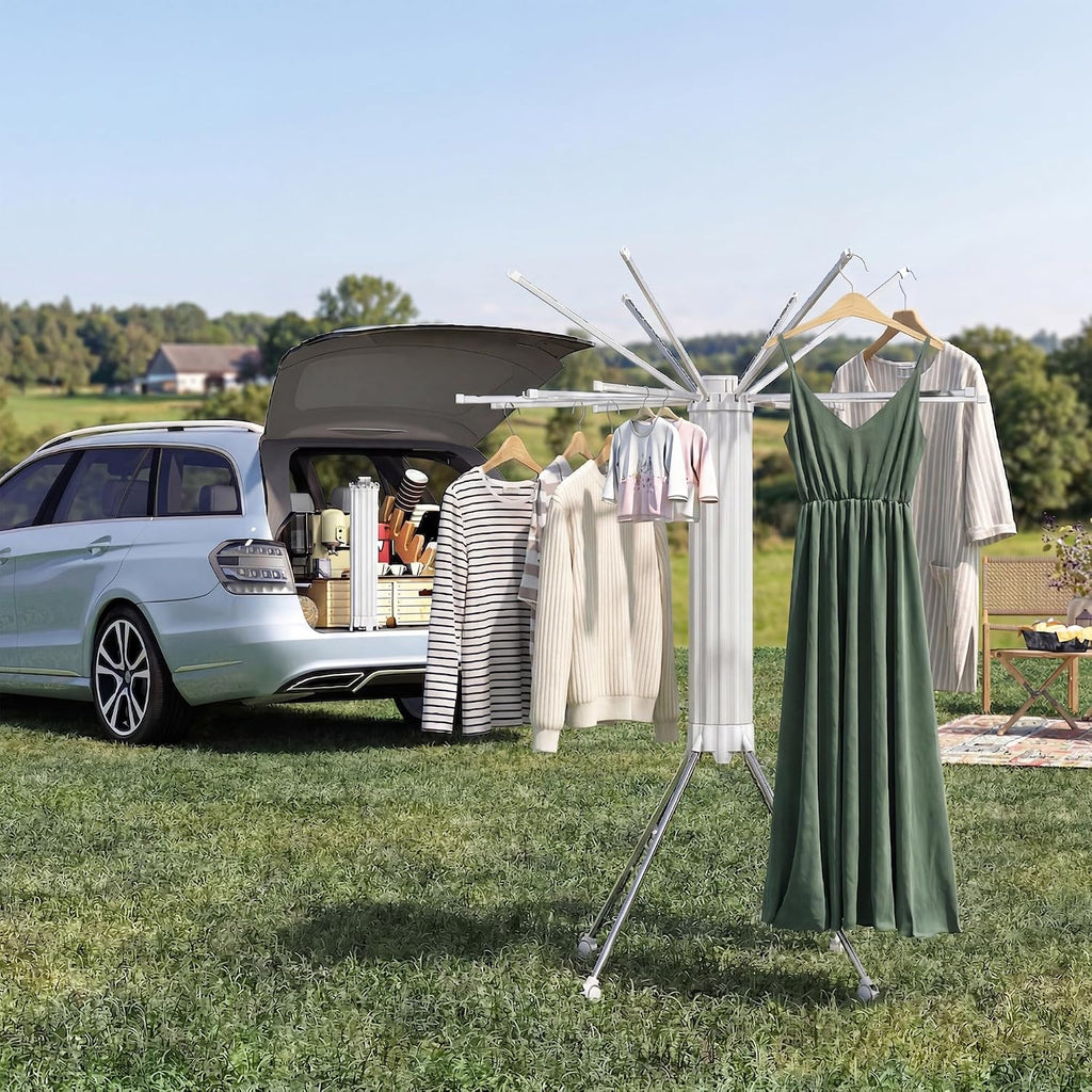RFOUO Foldable Clothes Drying Rack with Aluminum 4Legs 16Rods Single Layer
