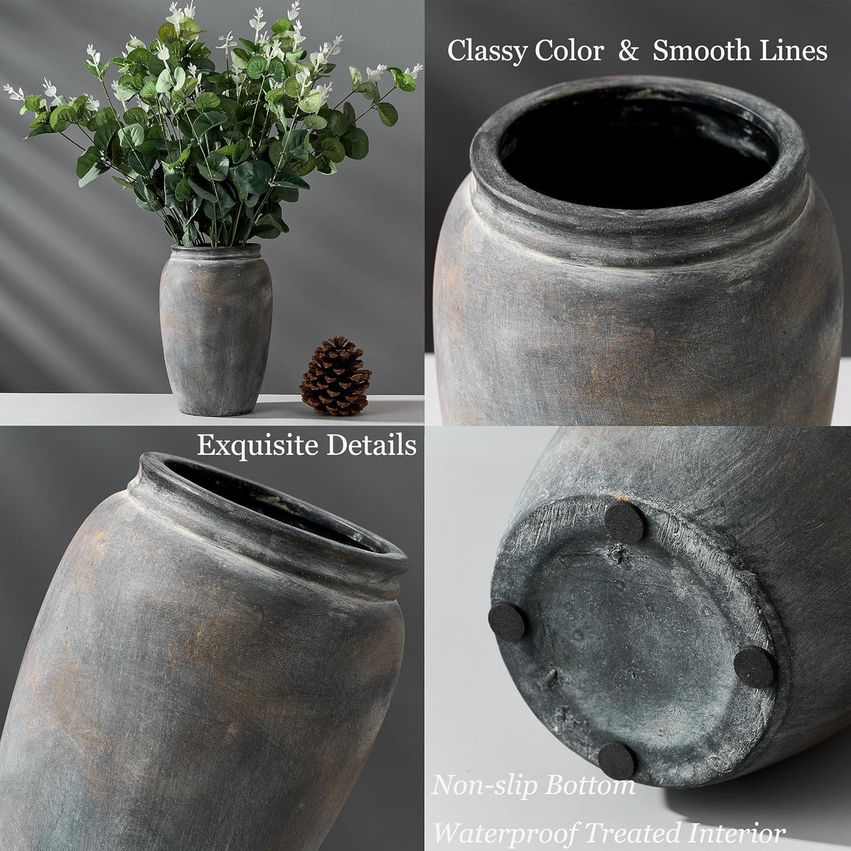 PORCER 8.2 Inch Ceramic Terracotta Rustic Vase Home Decor Farmhouse Decorative Vase for Living Room Entryway Floor Holiday Wedding-Black Bronze