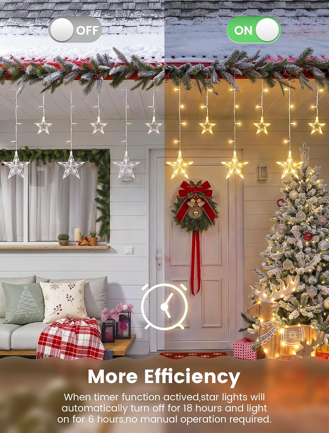 Star Icicle Lights,126 LED Christmas Curtain Lights,8.2FT