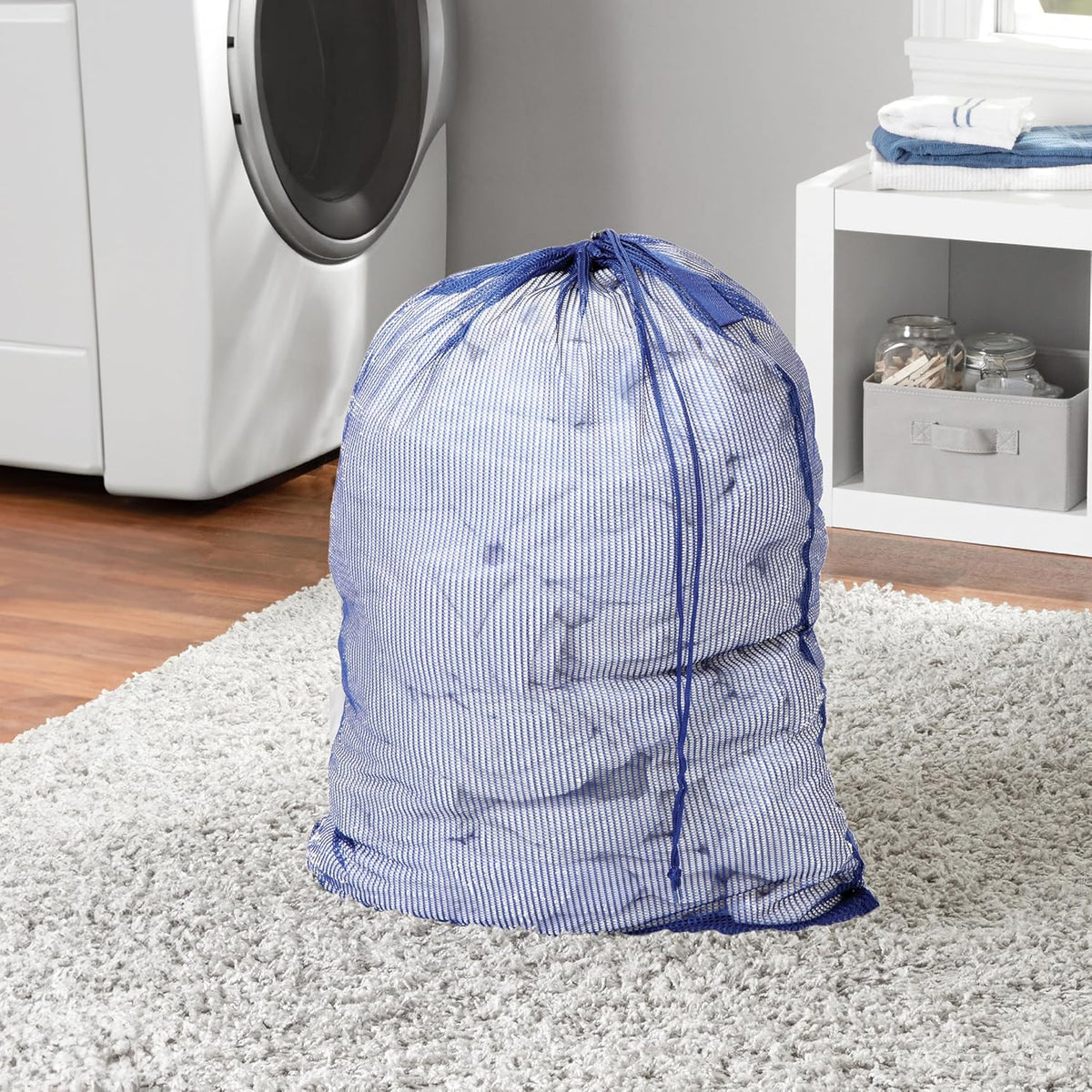 Smart Design Mesh Laundry Bag w/ Handle & Push Lock Drawstring - VentilAir Mesh Material - for Clothes & Laundry - Home Organization (Holds 3 Loads) (36 x 24 Inch) [Blue]