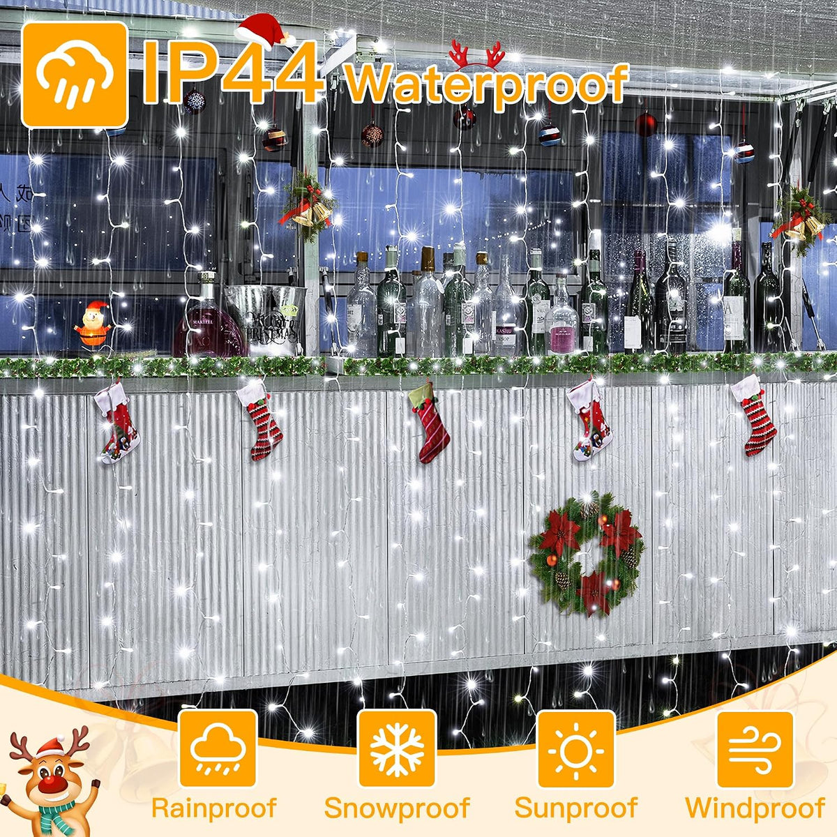Ollny Curtain Lights 6.6x6.6ft, 200 LED White Christmas Lights with Remote