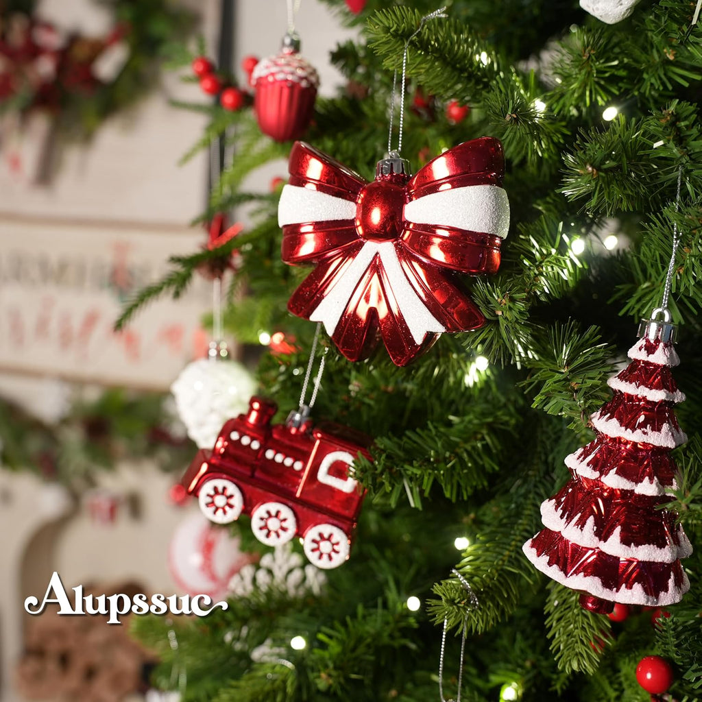 Alupssuc 82pcs Classic Christmas Balls Ornaments Set, Red and White