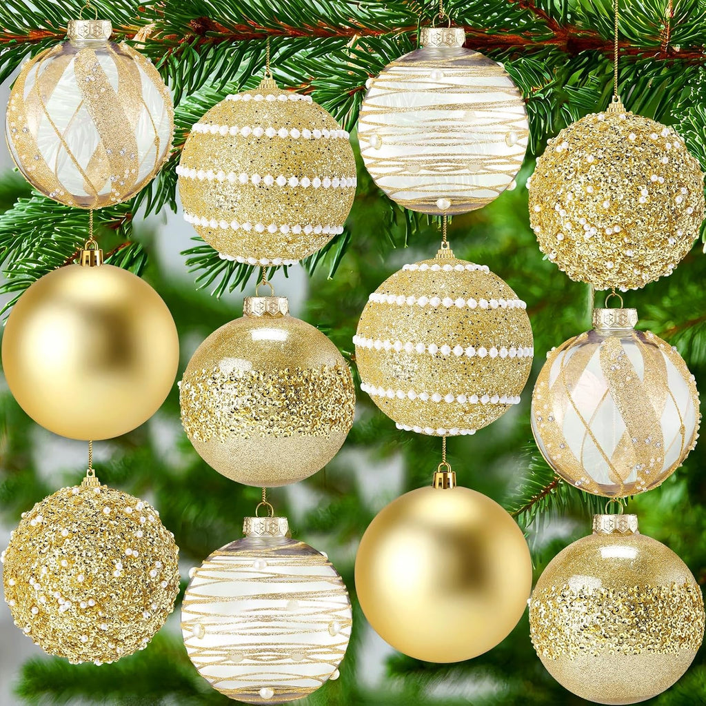 Lyrow 12 Pcs Christmas Balls Ornaments, Gold, 3.15''