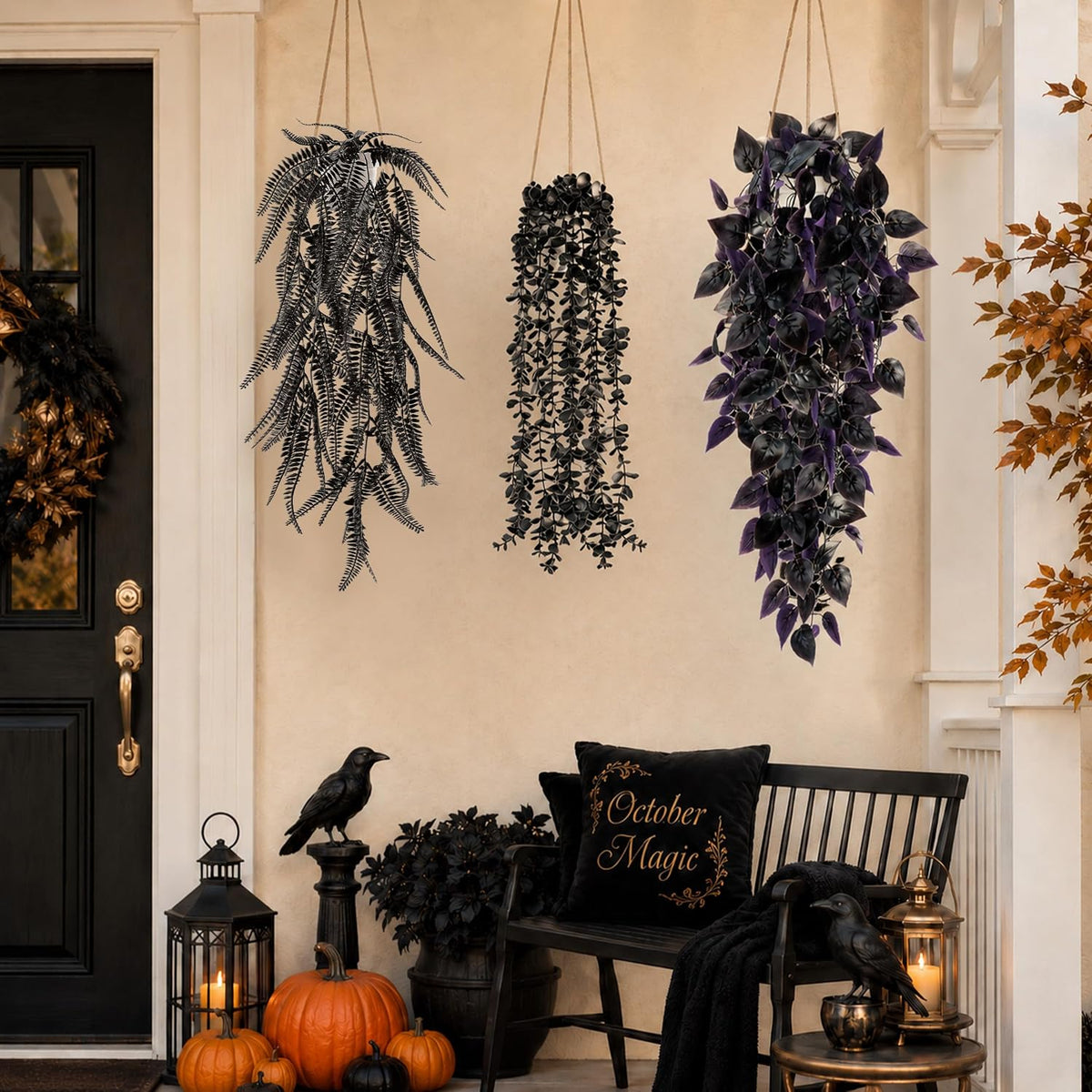 Der Rose 4 Pcs Fake Gothic Plants for Halloween Bathroom Decor Indoor