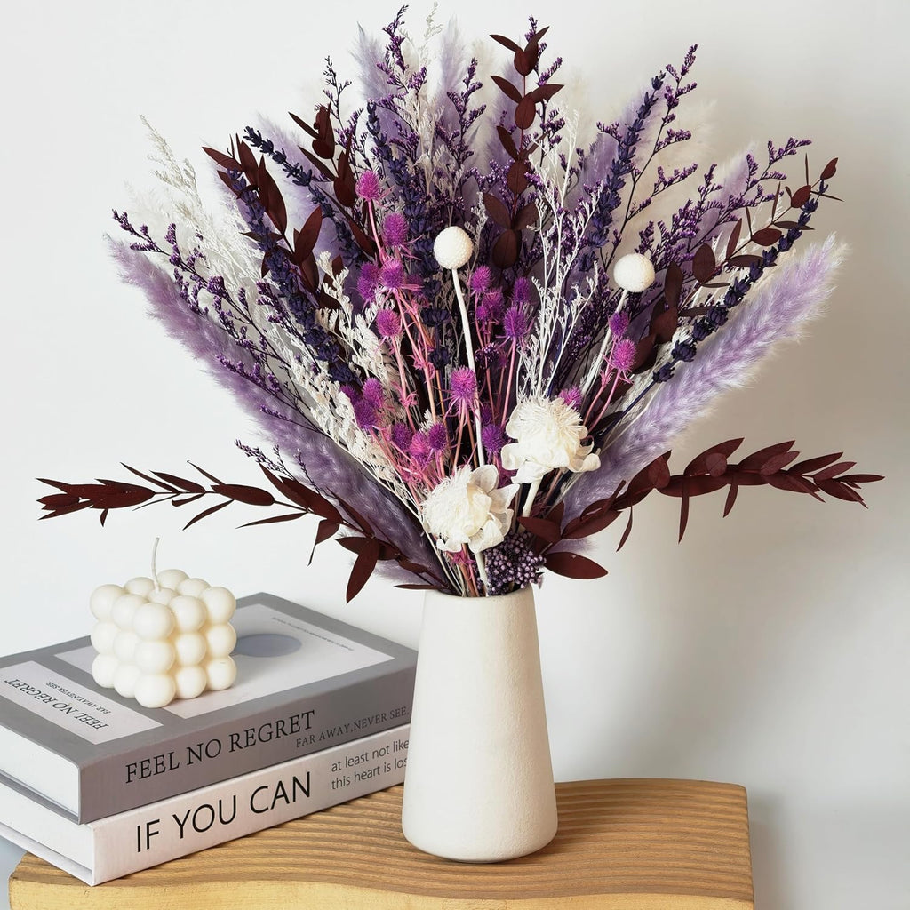 Purple Boho Dried Flower Bouquet 17" Handmade Pampas Decor
