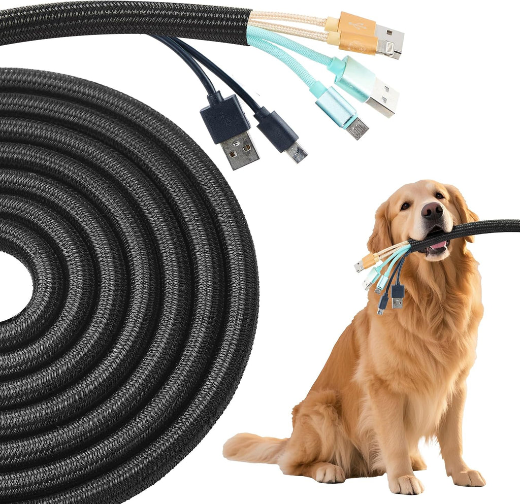 Split Wire Loom 2pcs 3/4 Inch 5ft, Braided Cable Sleeve for Cable Management, Cord Protector for Pets, TV, Desk & Automotive, Black