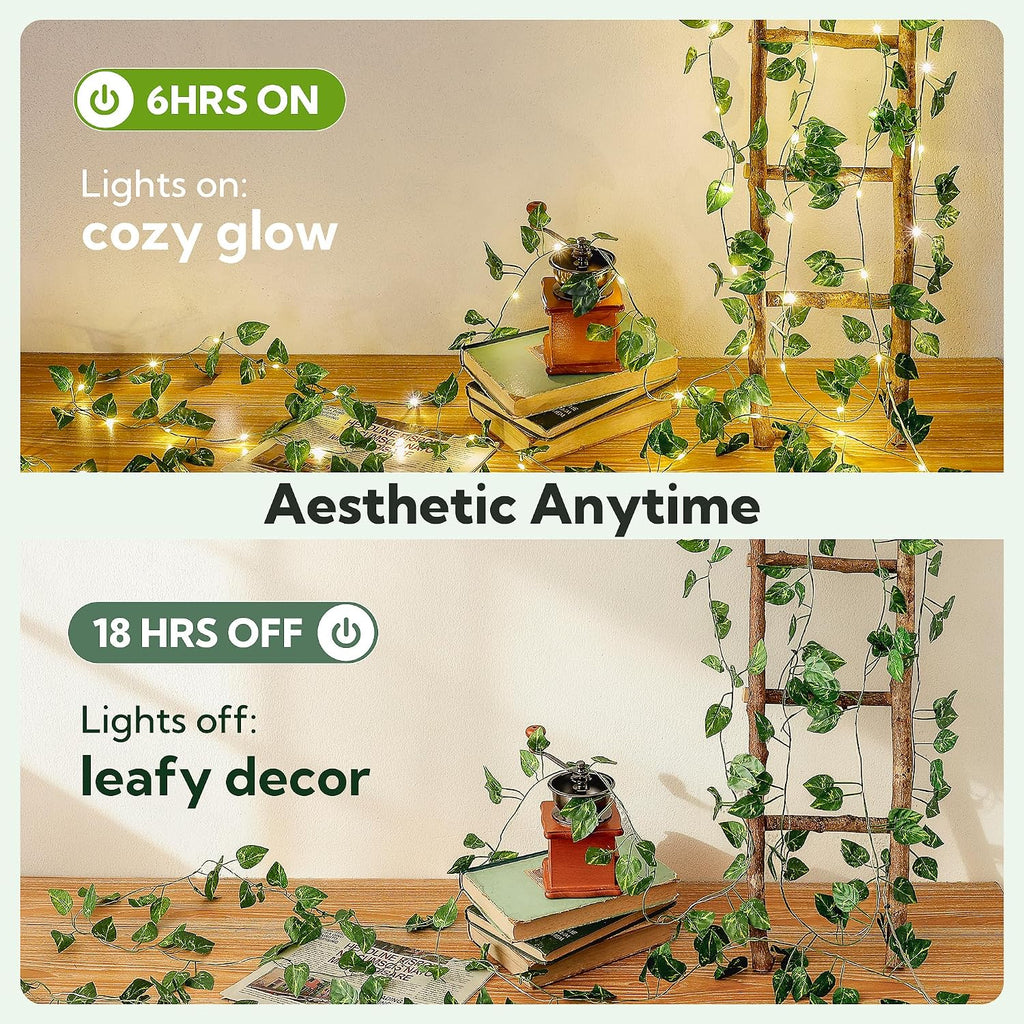 HEYFUNi 23ft Pre-Wrapped Pothos Vine with Fairy Lights USB Battery Operated