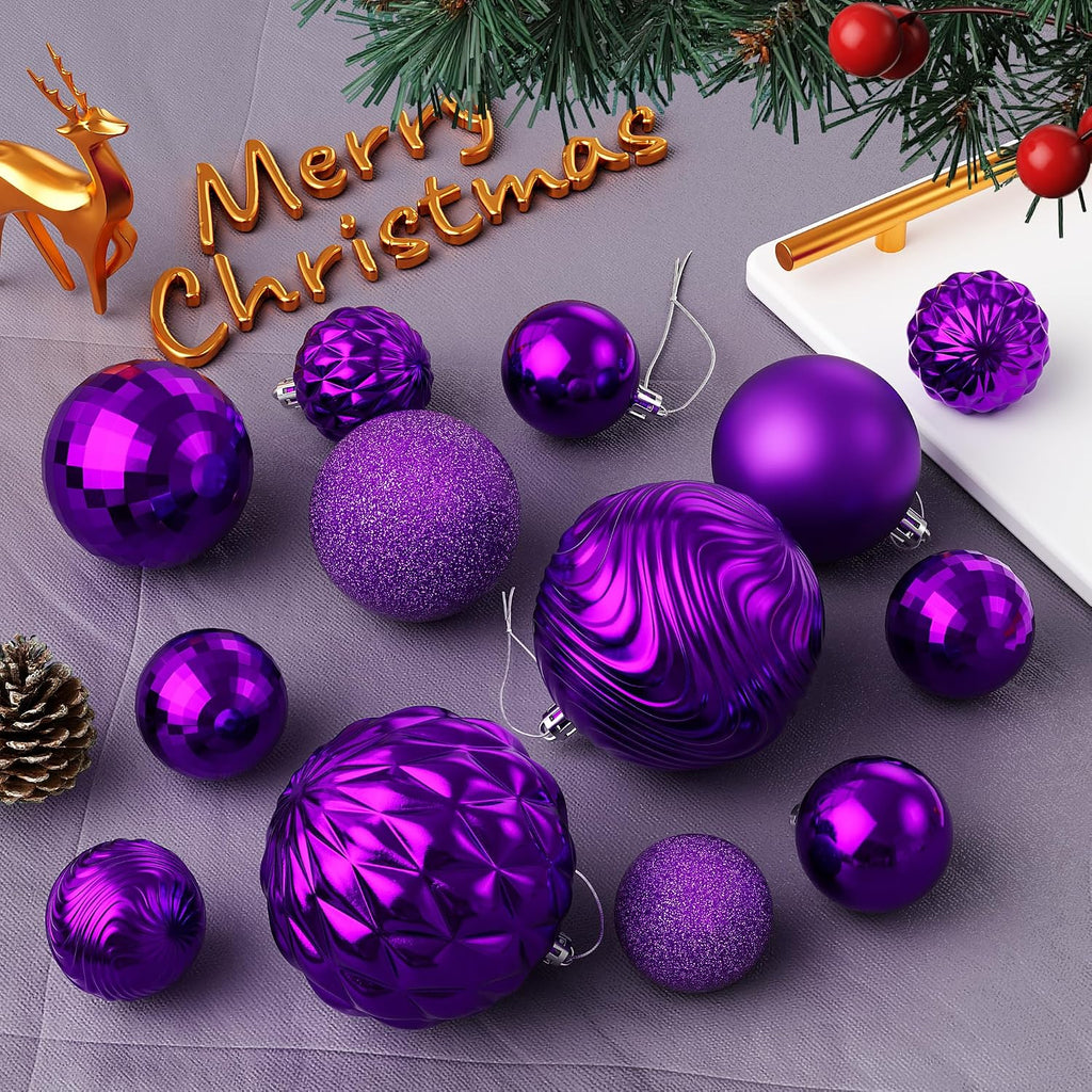 Annecy Christmas Tree Ornaments - 36 PCS Shatterproof Christmas Ball Ornaments Set for Holiday, Wreath & Party Decorations (Multi-Size, Purple)