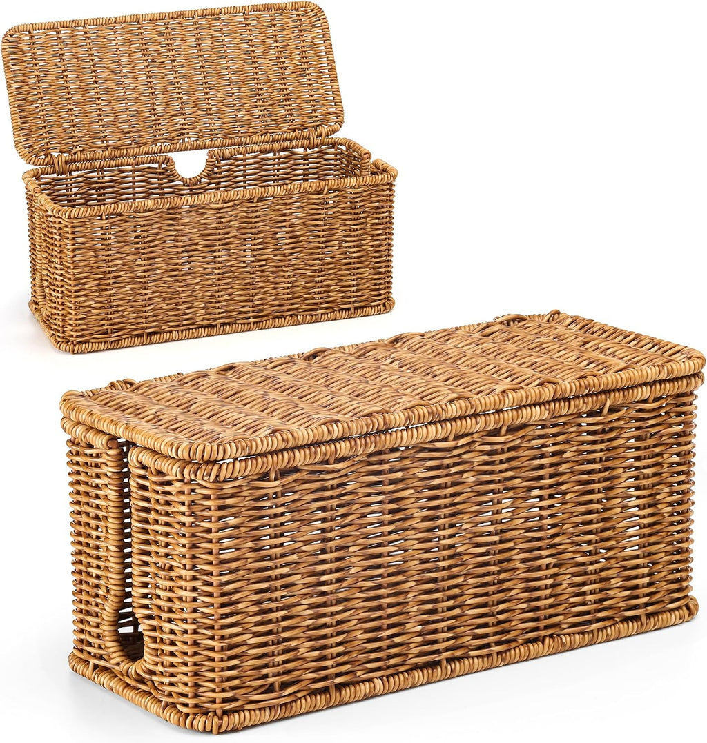 ZhiYo Rattan Cable Management Box, Speckled Brown, 12.5" x 5" x 5.2"