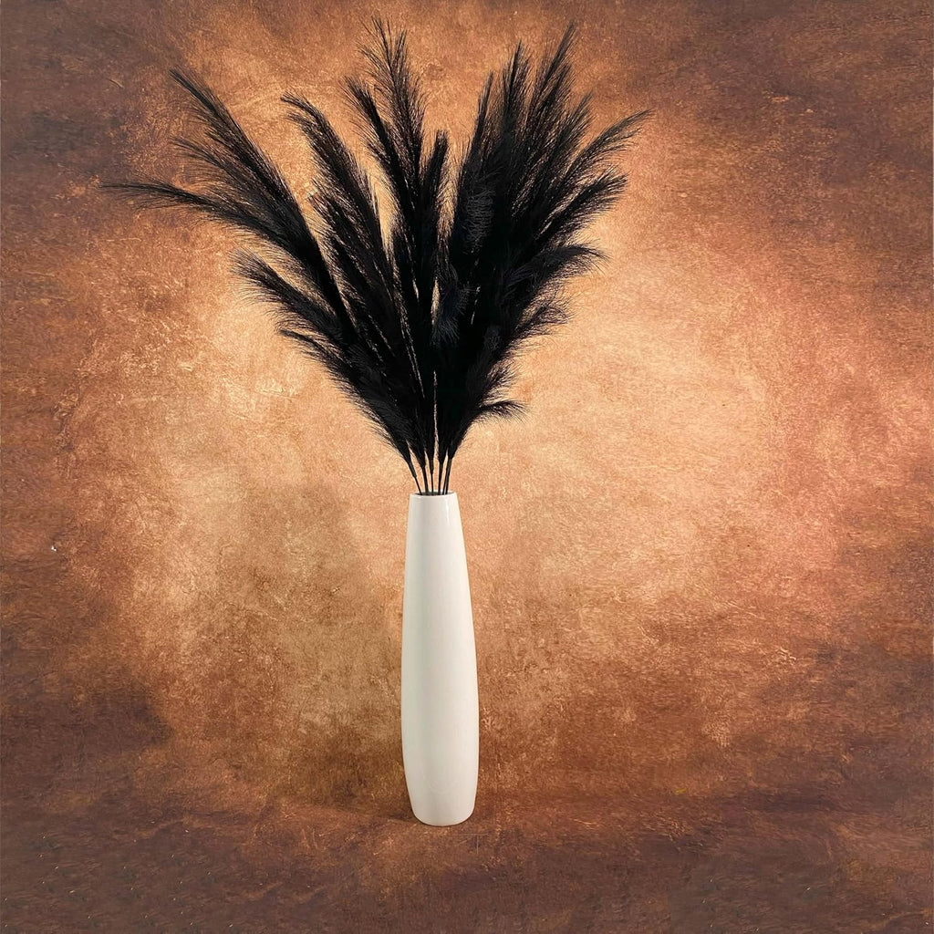 6 Pcs Artificial Pampas Grass Large, 47"/120cm Fake Faux Artificial Pampas Grass Decor Tall Stems, Fluffy Pompous Pompass Branch Floor Vase Filler for Home Kitchen Decor Boho Decor Wedding-Black