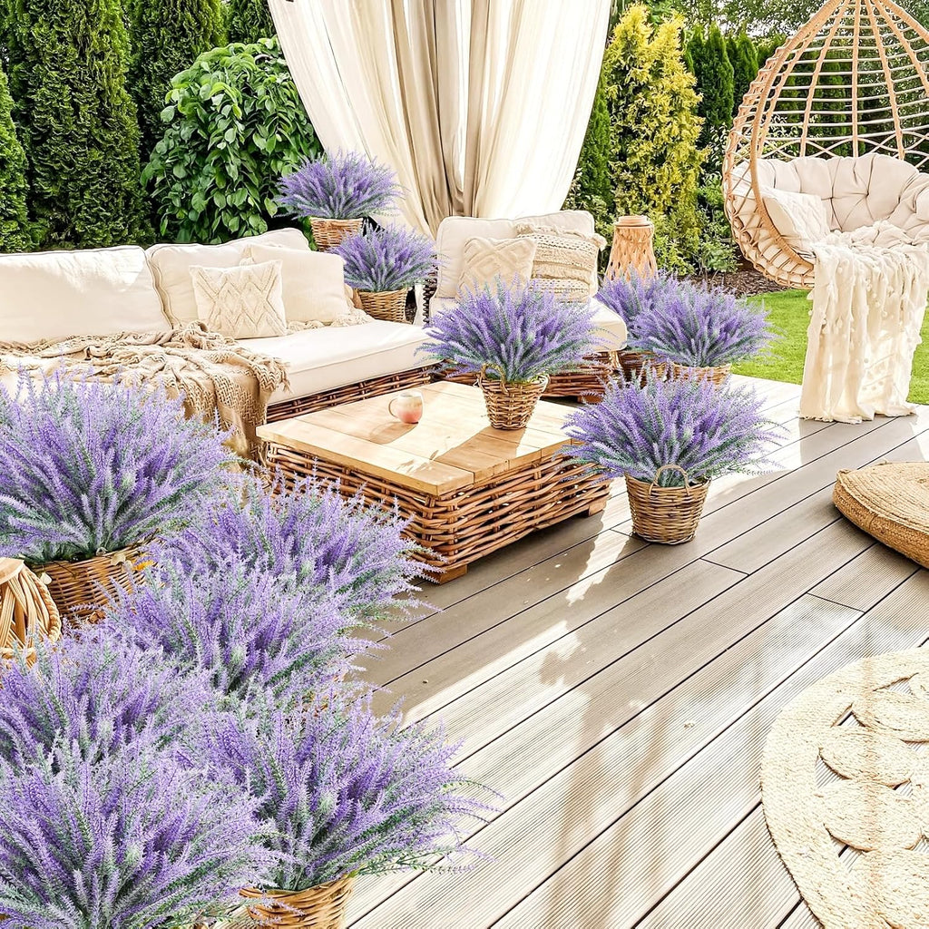 obbsie 30 Bundles Artificial Lavender Outdoor, 14.5" UV Resistant Faux Plants Outdoor Greenery Stems No Fade Plastic Fake Flowers for Window Garden Office Patio Porch Decor