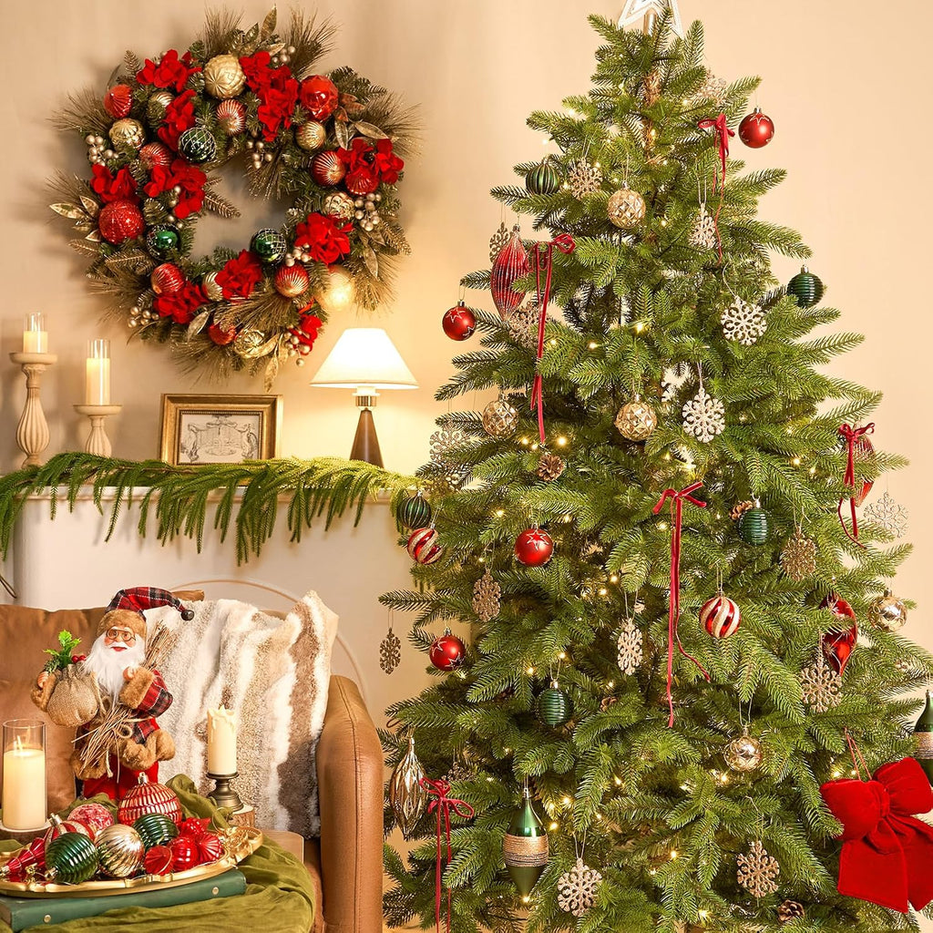 JORNOY Christmas Ornaments Set, 16ct Shatterproof Christmas Ball Ornaments Bulk for Xmas Decorations - 2.36 inch Plastic Decoative Hanging Ornaments for Xmas Tree Decor, 16ct, Red & Green & Gold