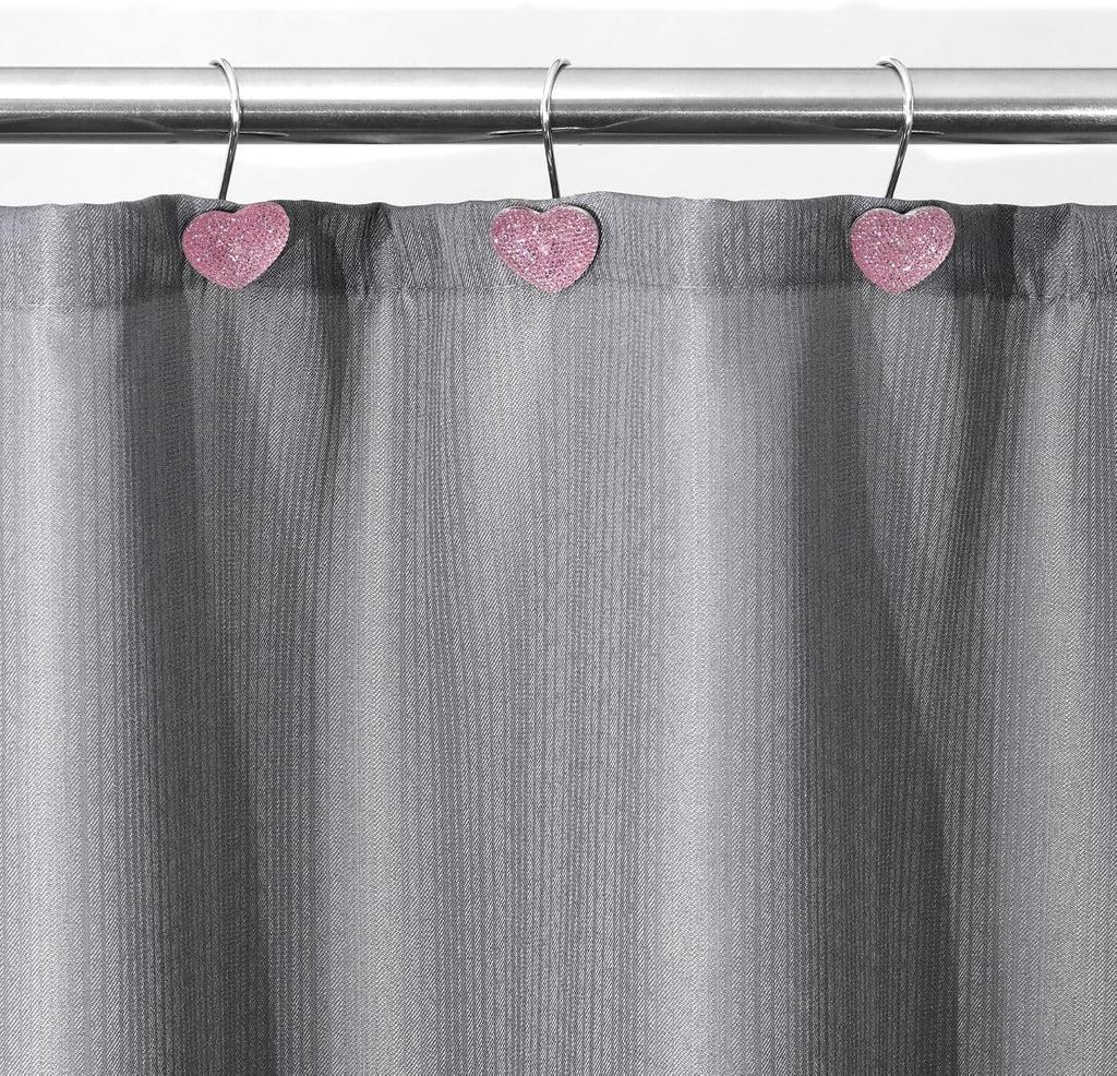 Pink Bling Shower Curtain Hooks: Cute Heart Bathroom Curtain Rings, 12Pcs