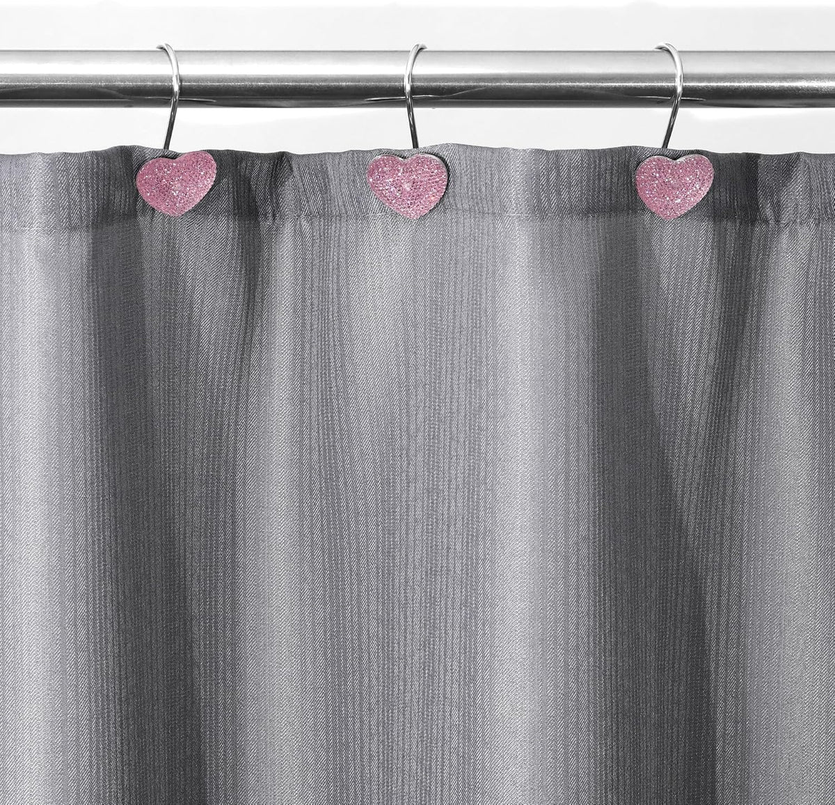 Pink Bling Shower Curtain Hooks: Cute Heart Bathroom Curtain Rings, 12Pcs