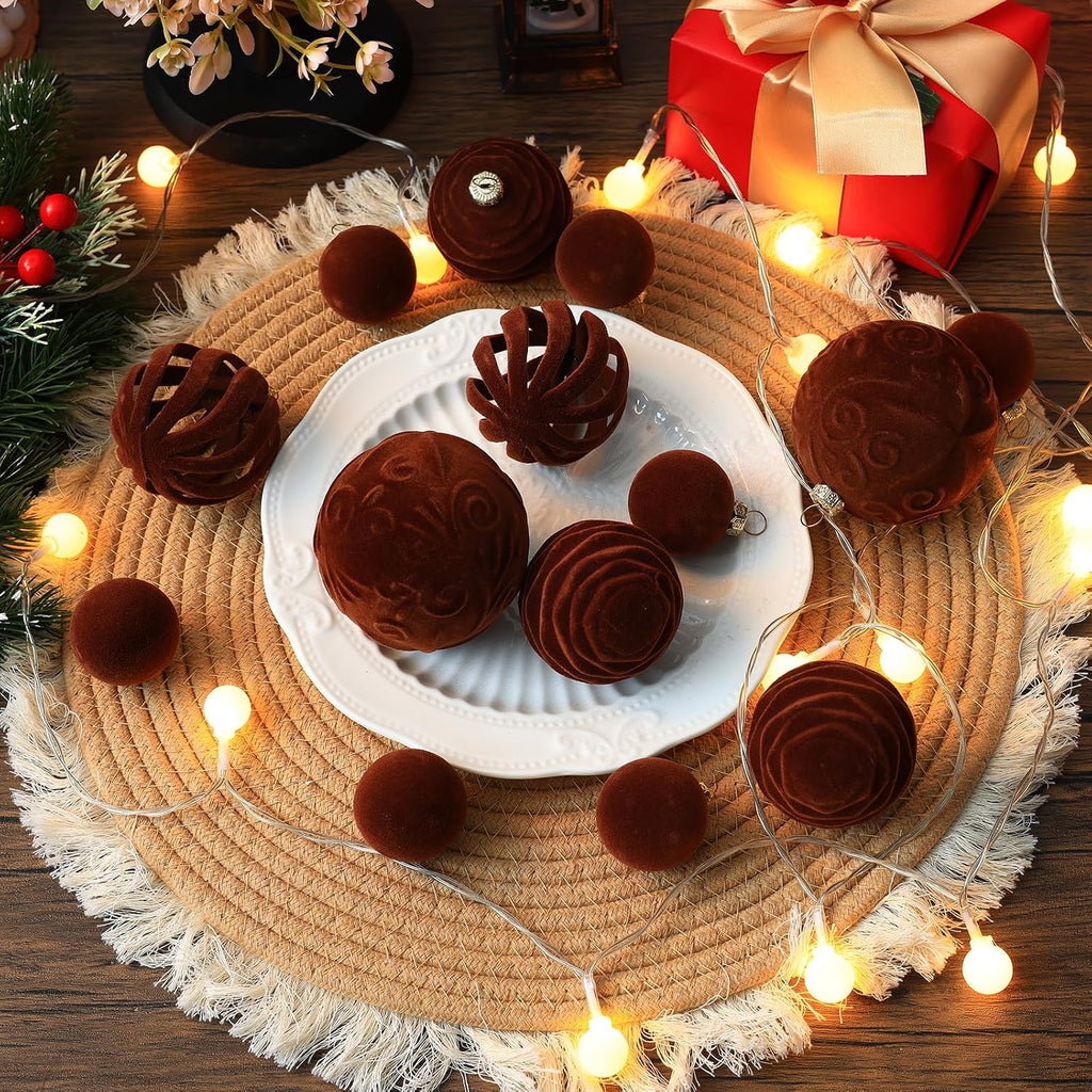36Pcs Velvet Shatterproof Christmas ball Ornaments Set(brown)
