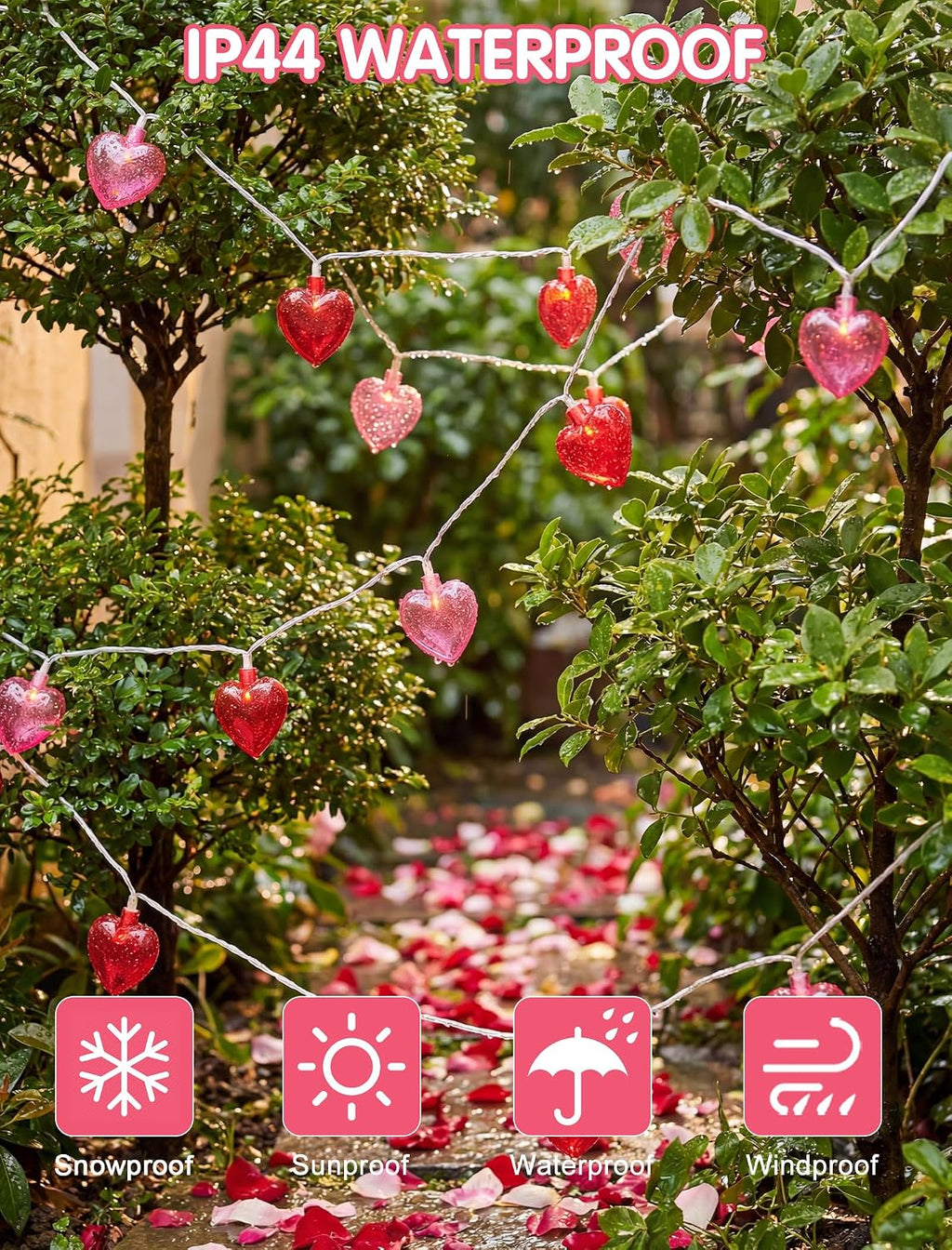 Oviejo Valentine Red & Pink Heart String Lights, 8.5FT Valentine's Day Decorations Lights with 10 Red Heart, Connectable Romantic Fairy Lights for Valentine, Wedding, Anniversary Party Decorations