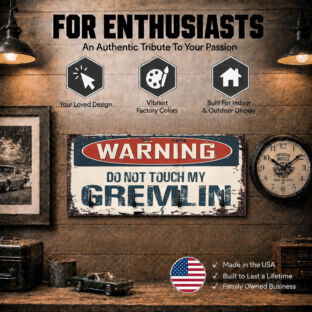 Compatible with AMC Gremlin Warning Do Not Touch My Gremlin Rusty Grunge Old Antique Design Key Hanger Organizer Wall Mount Rack For Holders the Home Keys Ring Decorative Hangers Decor Hook Holder