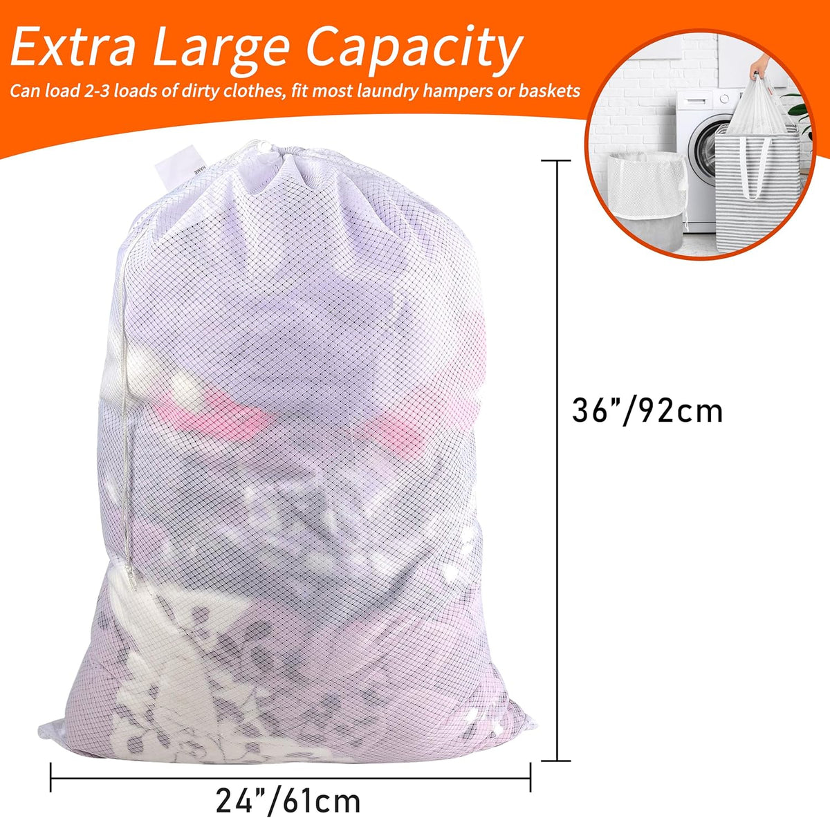 Polecasa Extra Heavy Duty Diamond Large Mesh Laundry Bag, 24x36", White