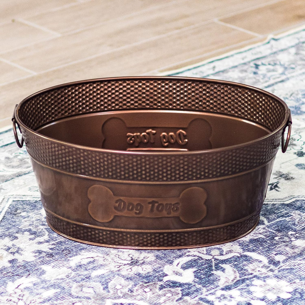 BREKX Copper Metal Pet Storage & Dog Toy Bin w/ Handles, Indestructible