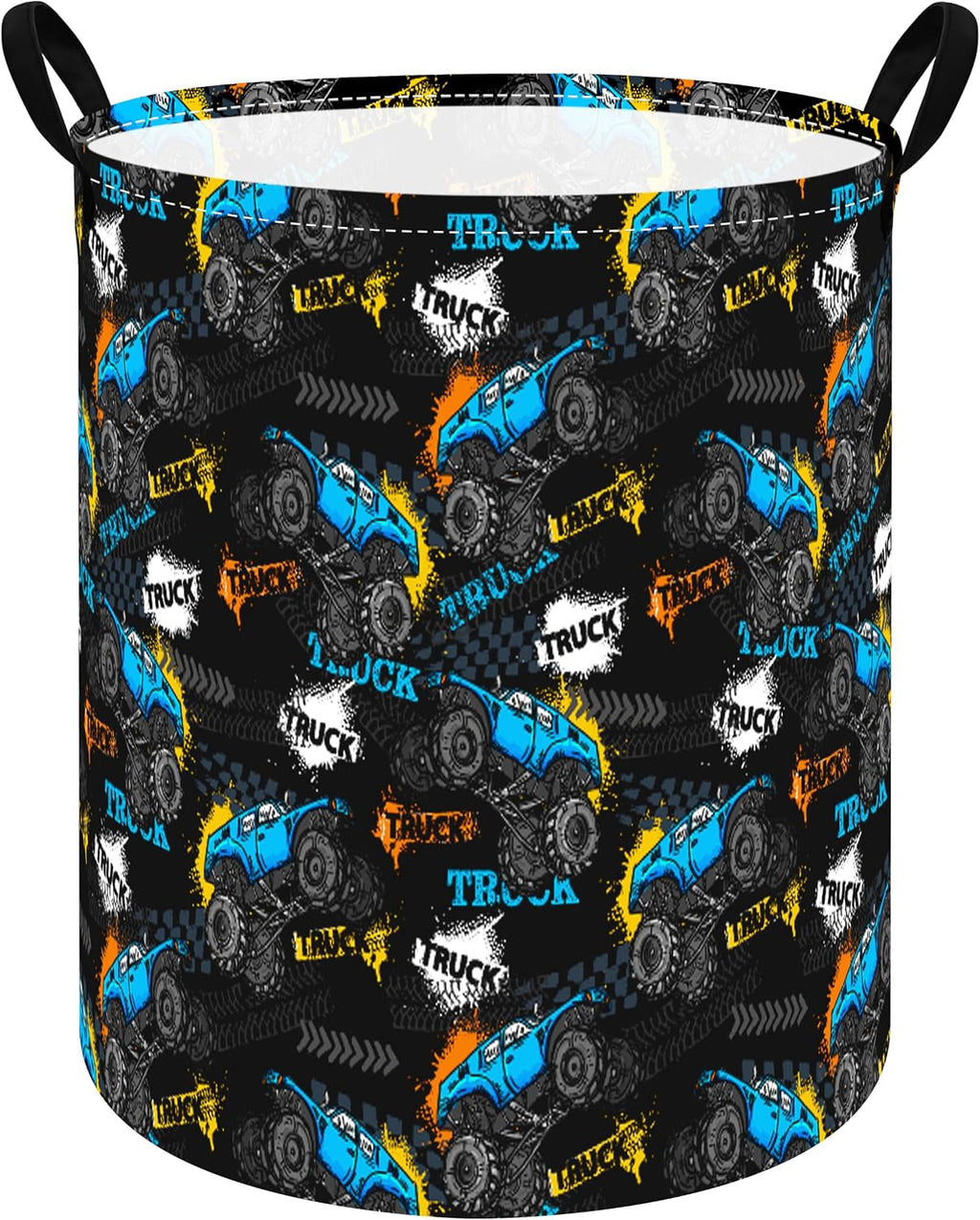 Truck Print Laundry Hamper, Collapsible Storage Basket with Handles