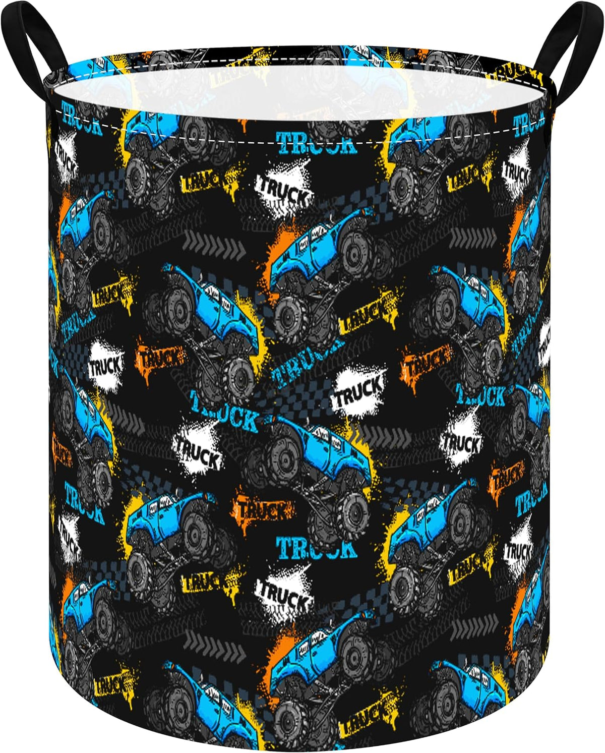Truck Print Laundry Hamper, Collapsible Storage Basket with Handles