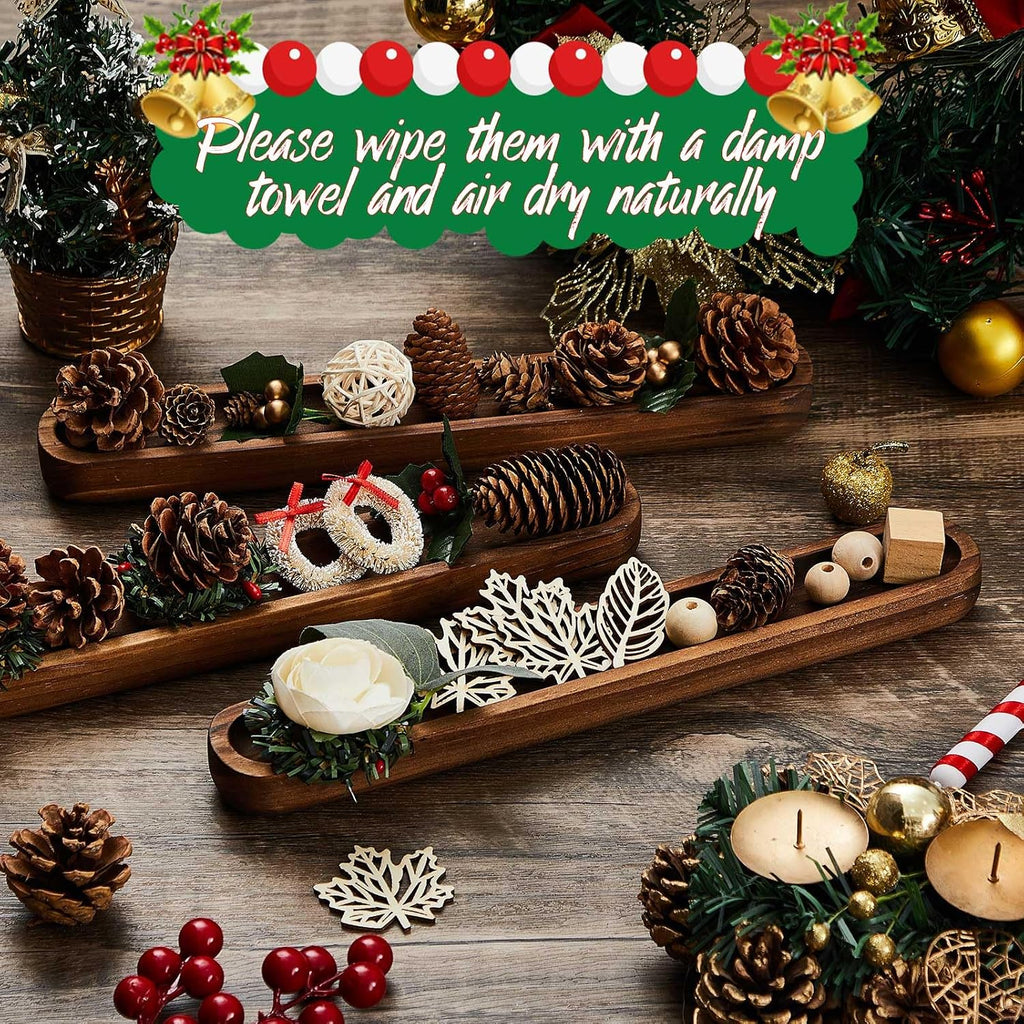 Thyle 8 Set Wooden Dough Bowls Decor 12 x 1.8 x 1 Inch Rustic Long Wood Trays Decorative Wooden Bowls Vintage Wood Trays Entry Table Decor for DIY Farmhouse Home Table Centerpiece Decoration