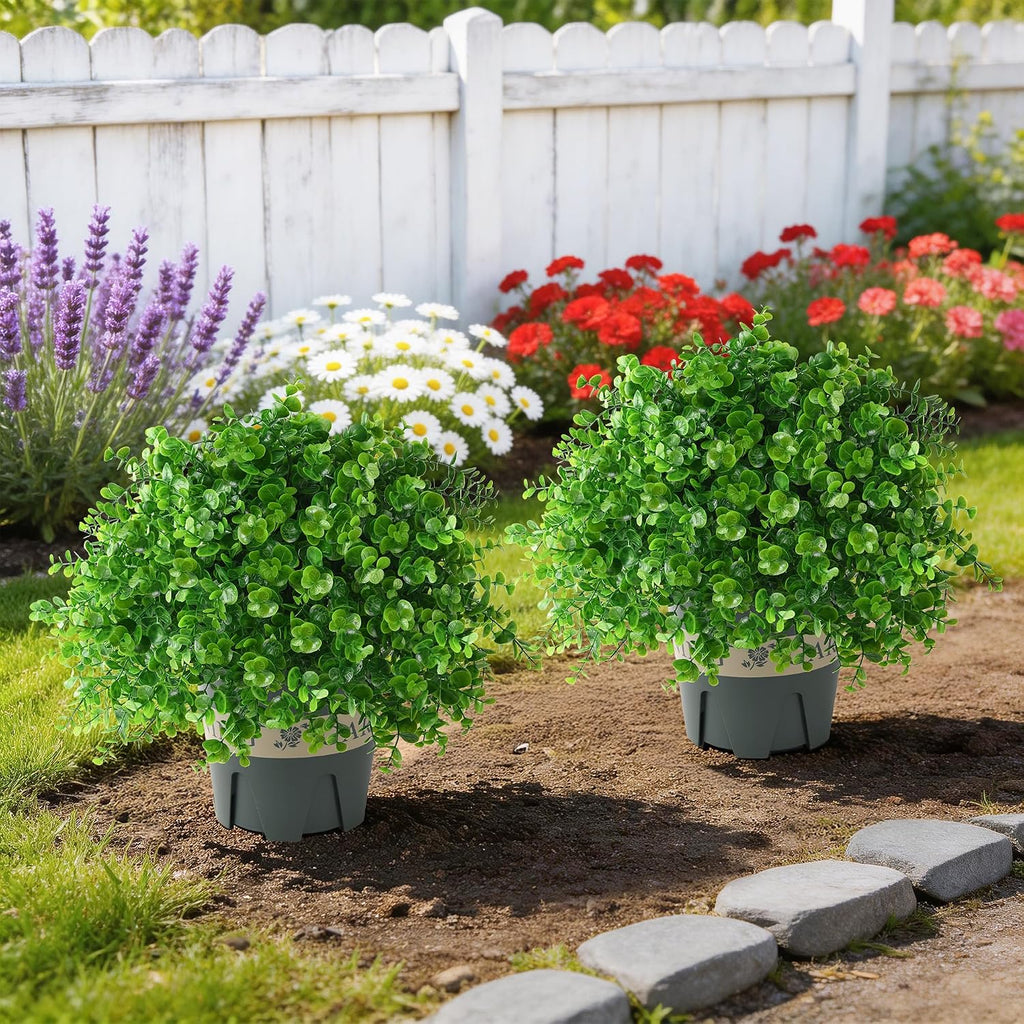 Fake Plants Artificial Boxwood Topiary, 2 Pack Artificial Plants Outdoor with Pot UV-Resistant Faux Plants Look Real Front Porch Farmhouse Garden Patio Yard Decor