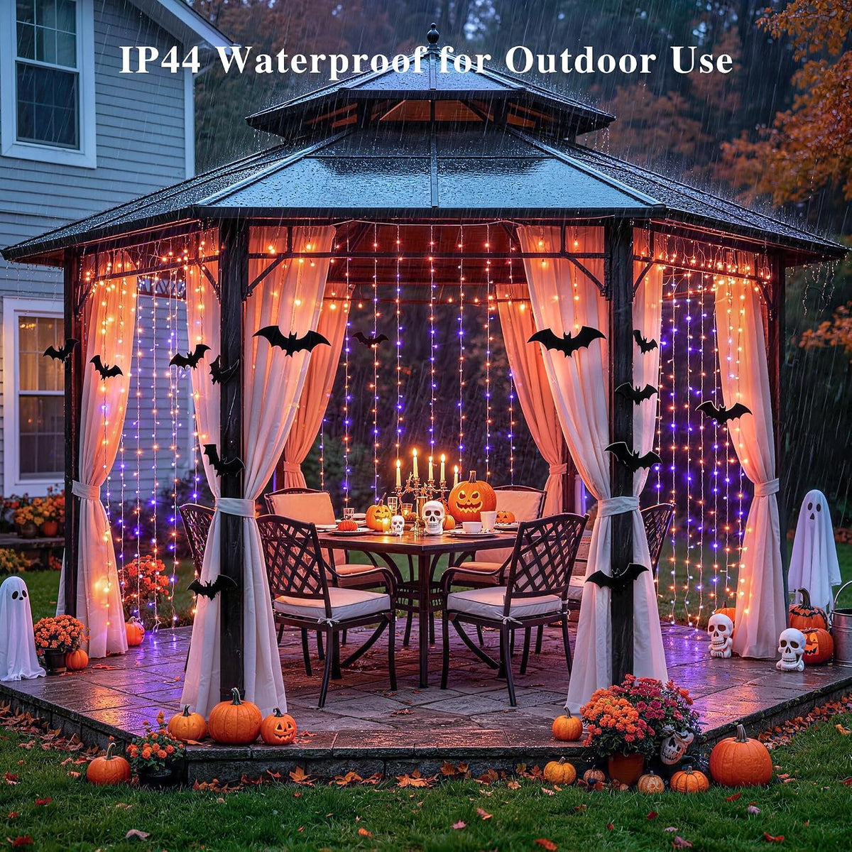 JMEXSUSS 200 LED Halloween Curtain Lights Battery and USB Operated