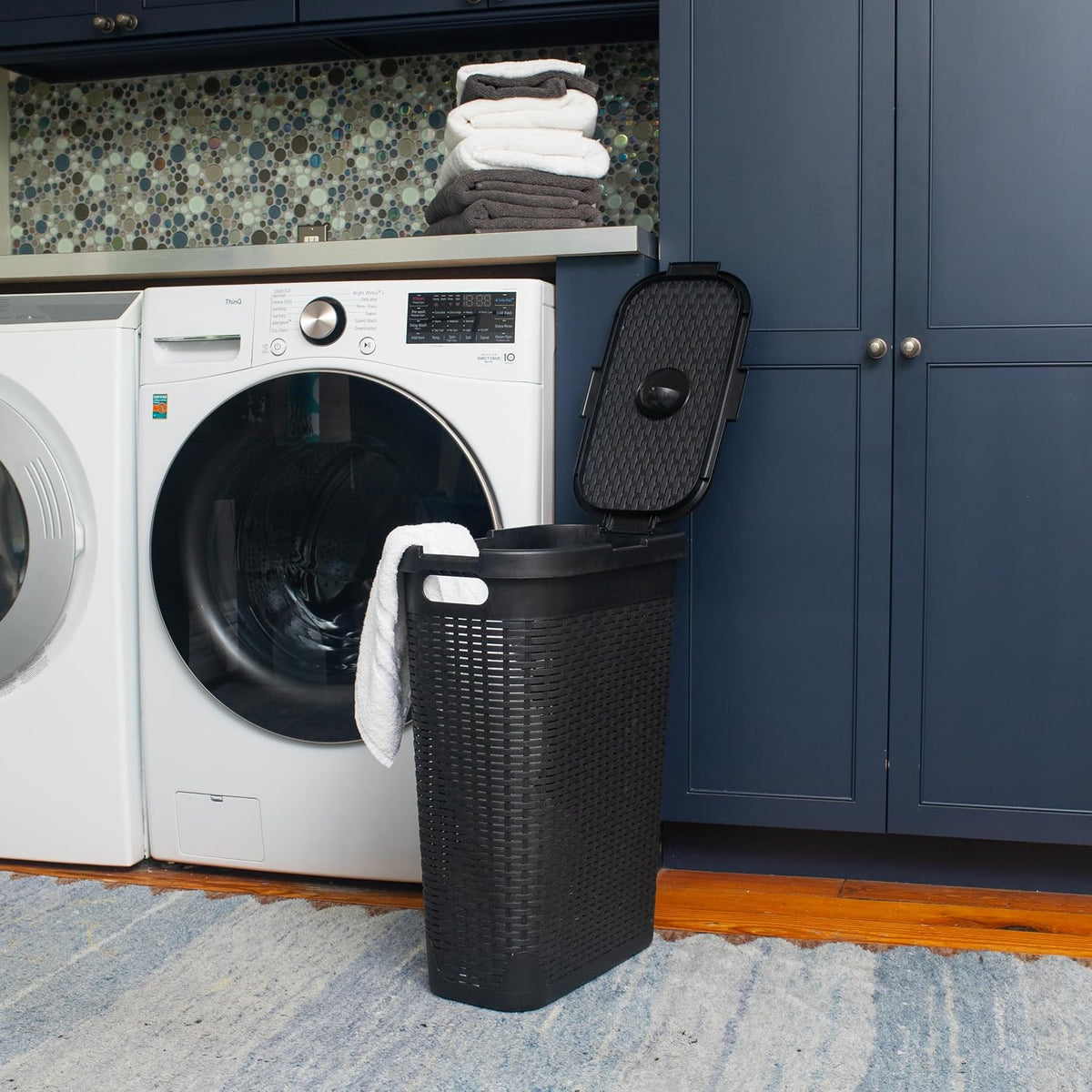 Mind Reader 40L Slim Laundry Hampers with Lids, Set of 2, Black