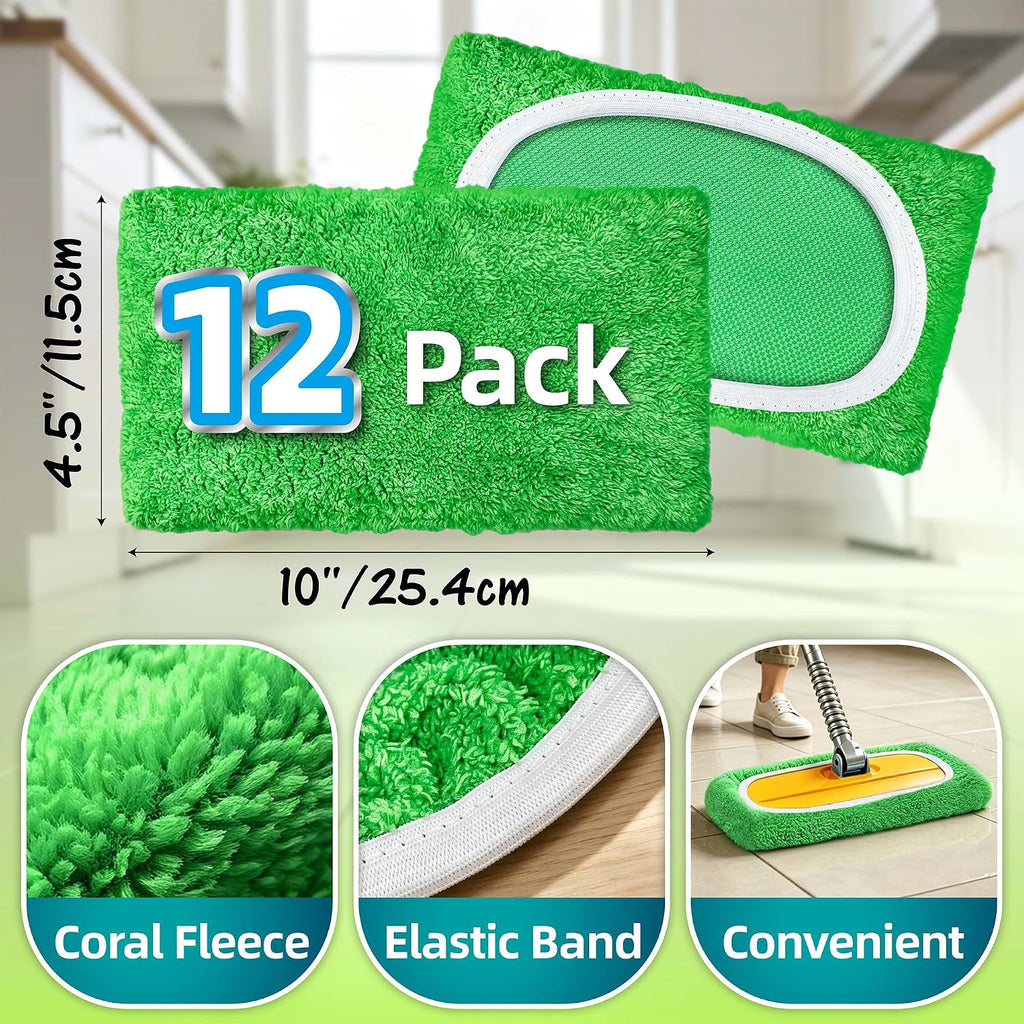 12 Pack Reusable Microfiber Mop Pads Compatible with Swiffer Sweeper