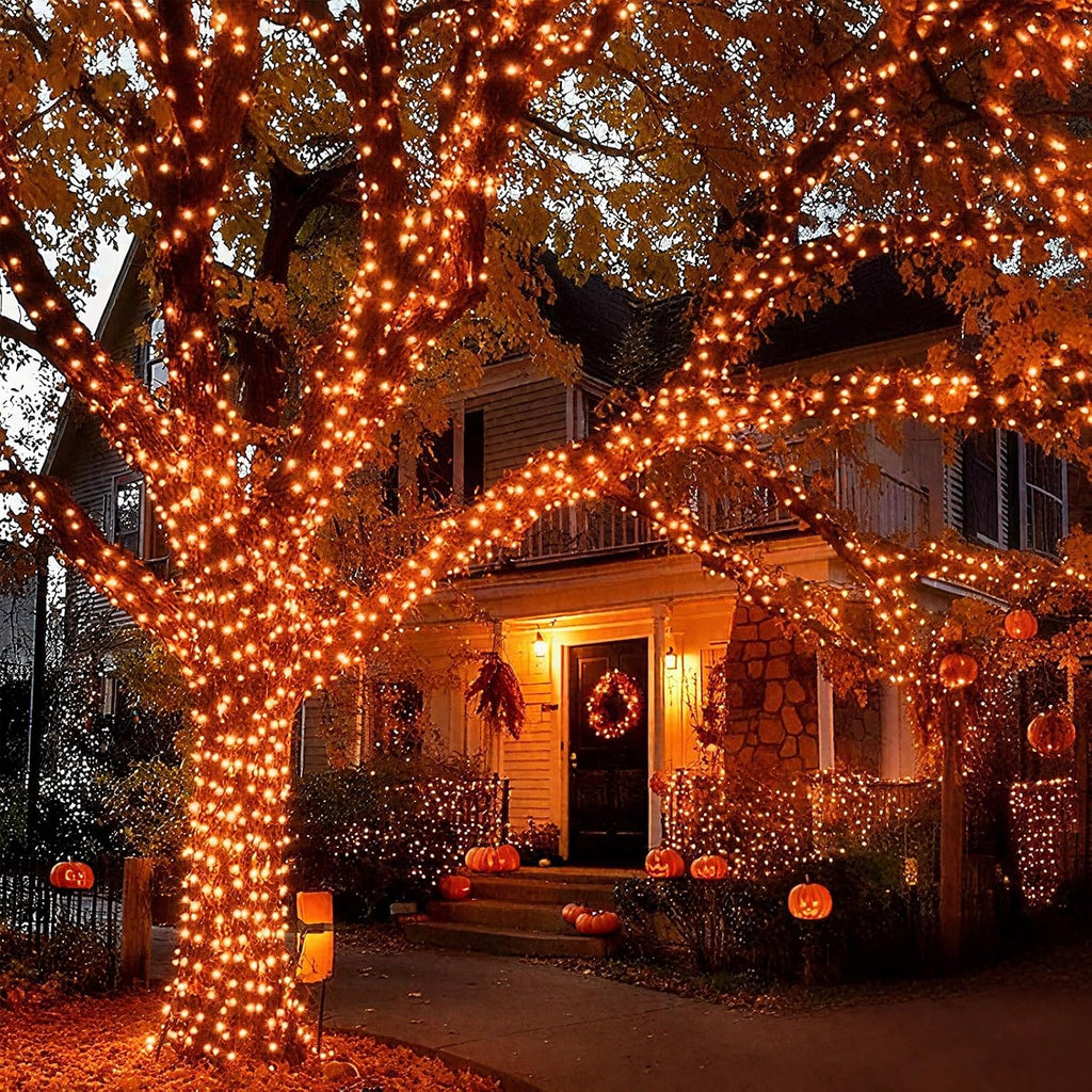 66Ft 200LED Orange Christmas Tree Lights Halloween Light Plug in
