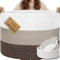 XXXXL 125L Extra Large Blanket Basket, 24.8" x 16" Jumbo Woven Basket (Includes 2 Cute Baskets), Cotton Rope Basket with Handle for Living Room, Baby Toys Nursery, Laundry (White/Gradient Brown)