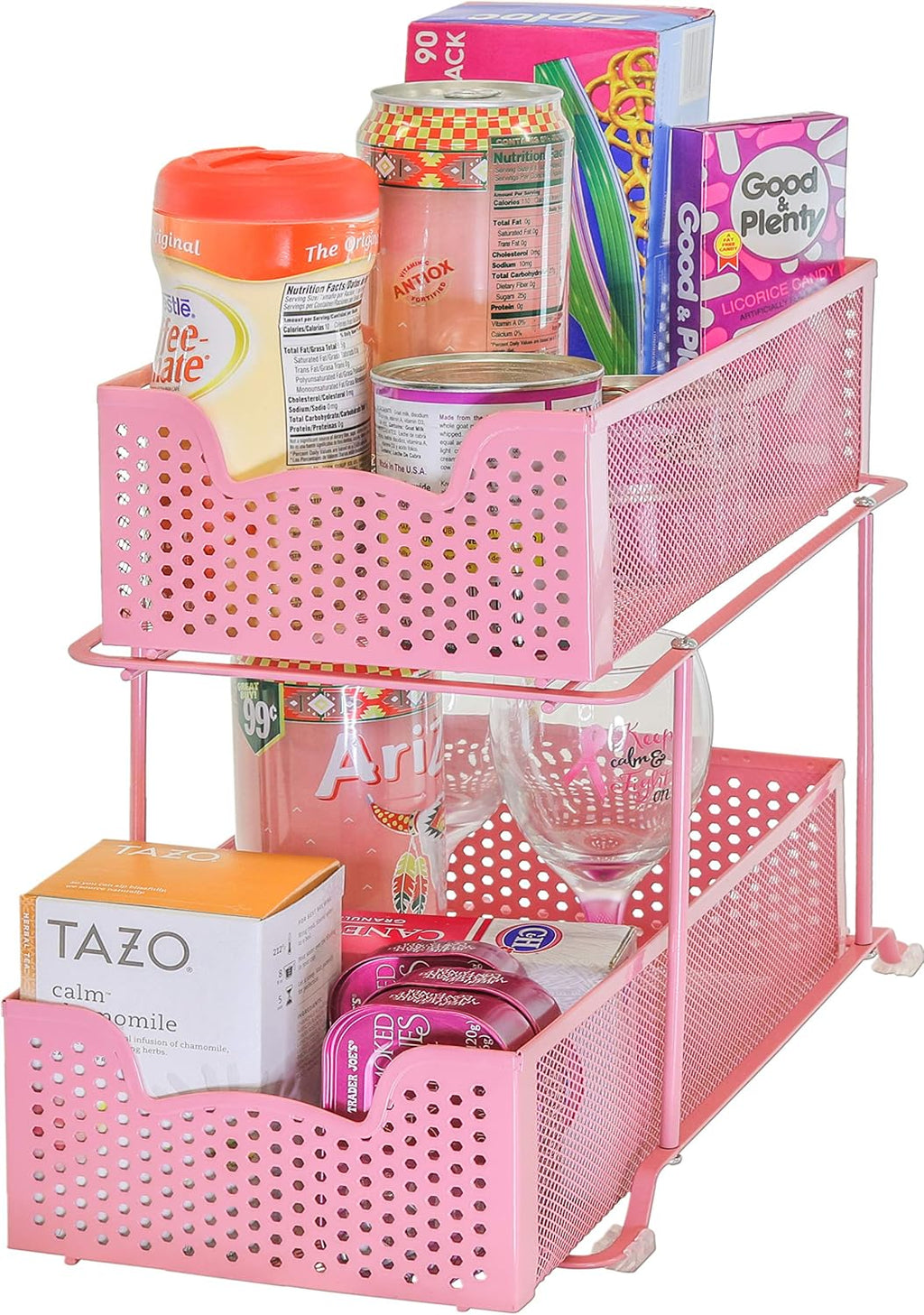 Simple Houseware 2 Tier Sliding Cabinet Basket Organizer Drawer, Pink