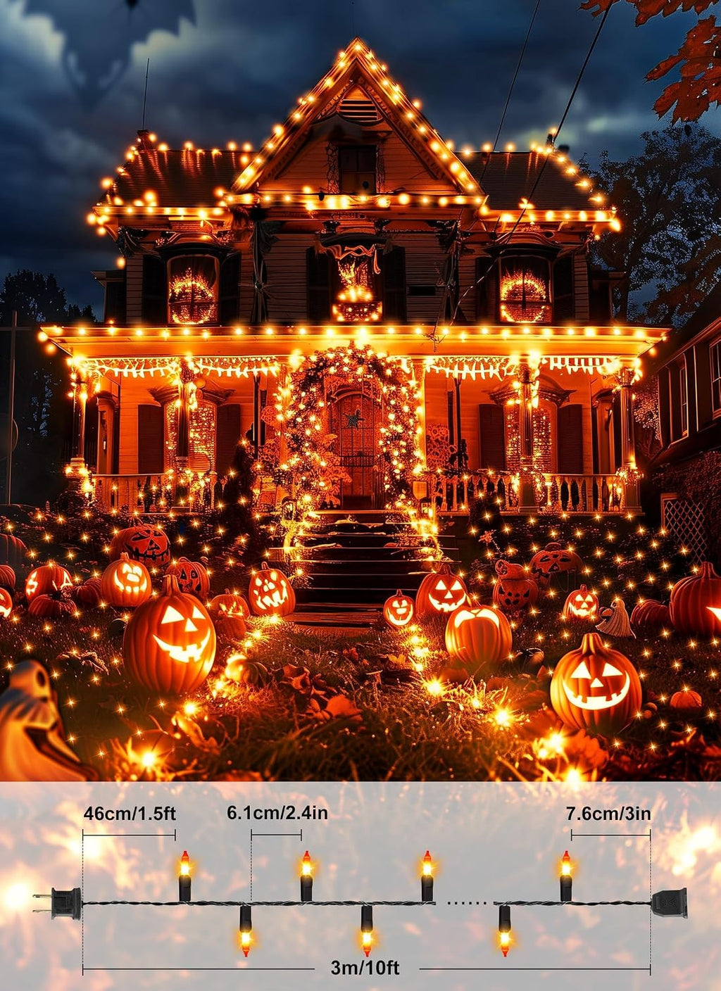 Brightown Orange Halloween Mini Lights, 50 Count 10 Feet Mini String Lights