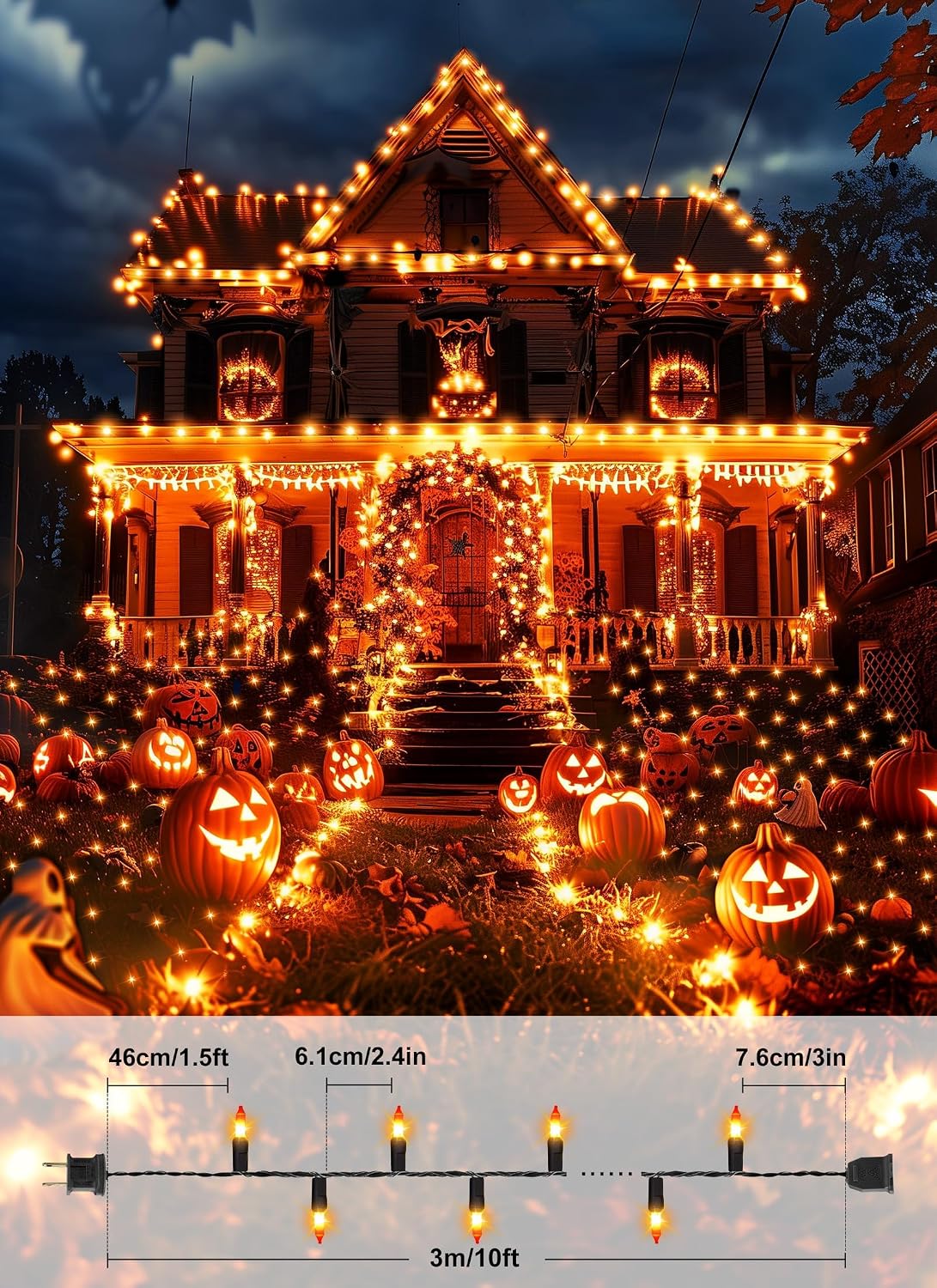 Brightown Orange Halloween Mini Lights, 50 Count 10 Feet Mini String Lights